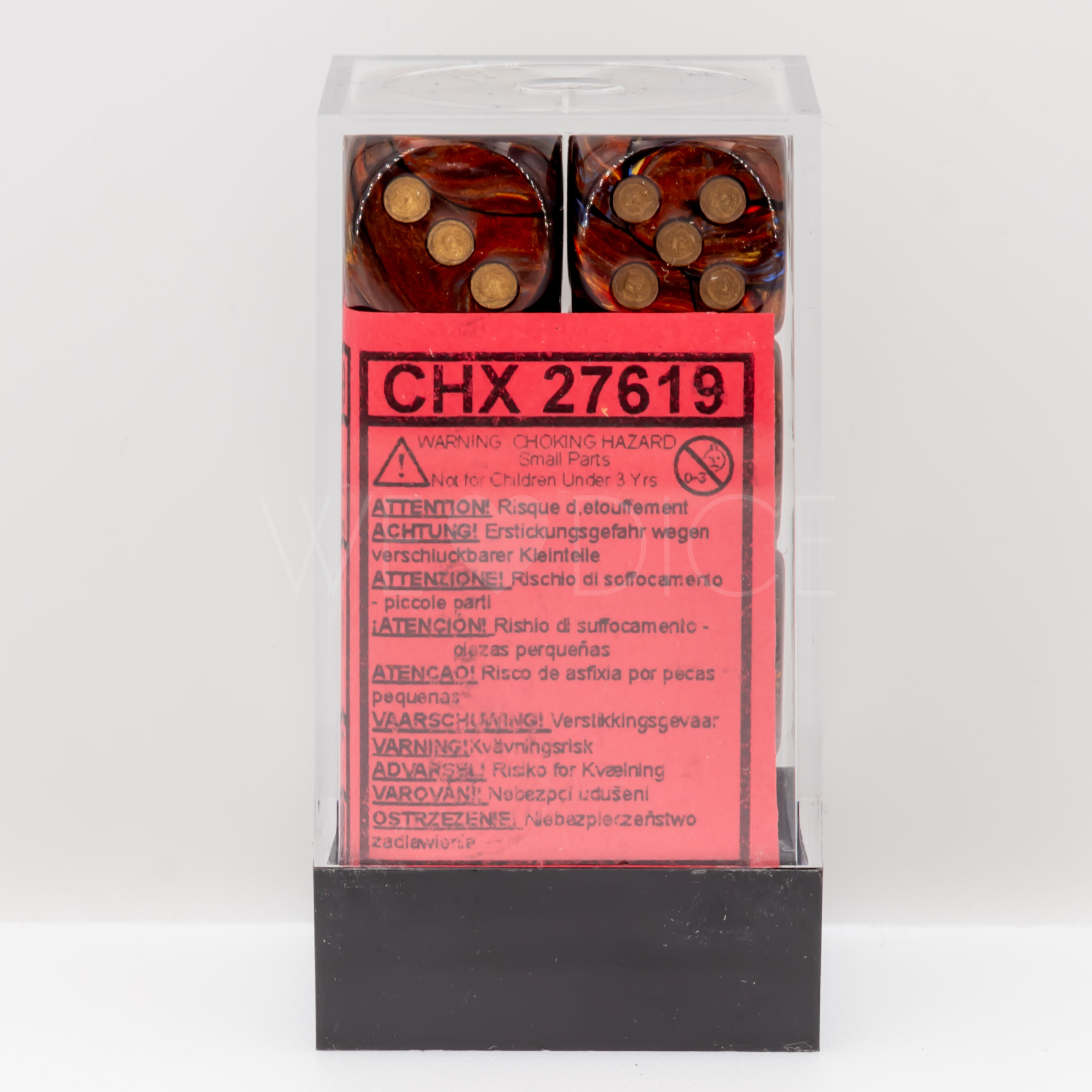 Scarab® Blue Blood / Gold 16mm W6 Würfel Set (12 Würfel)