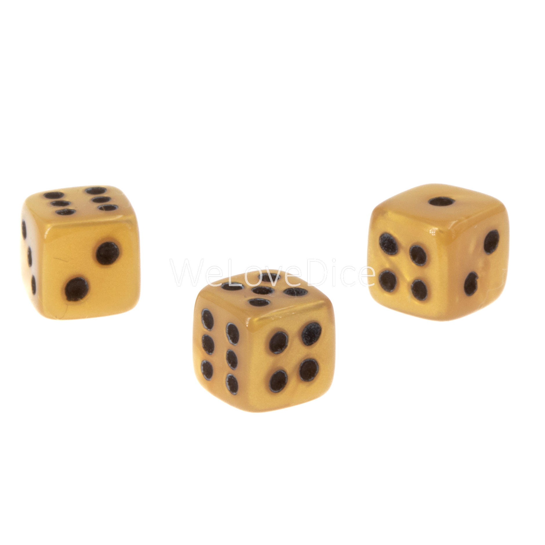 7mm  D6 Dice in golden color / black Silk