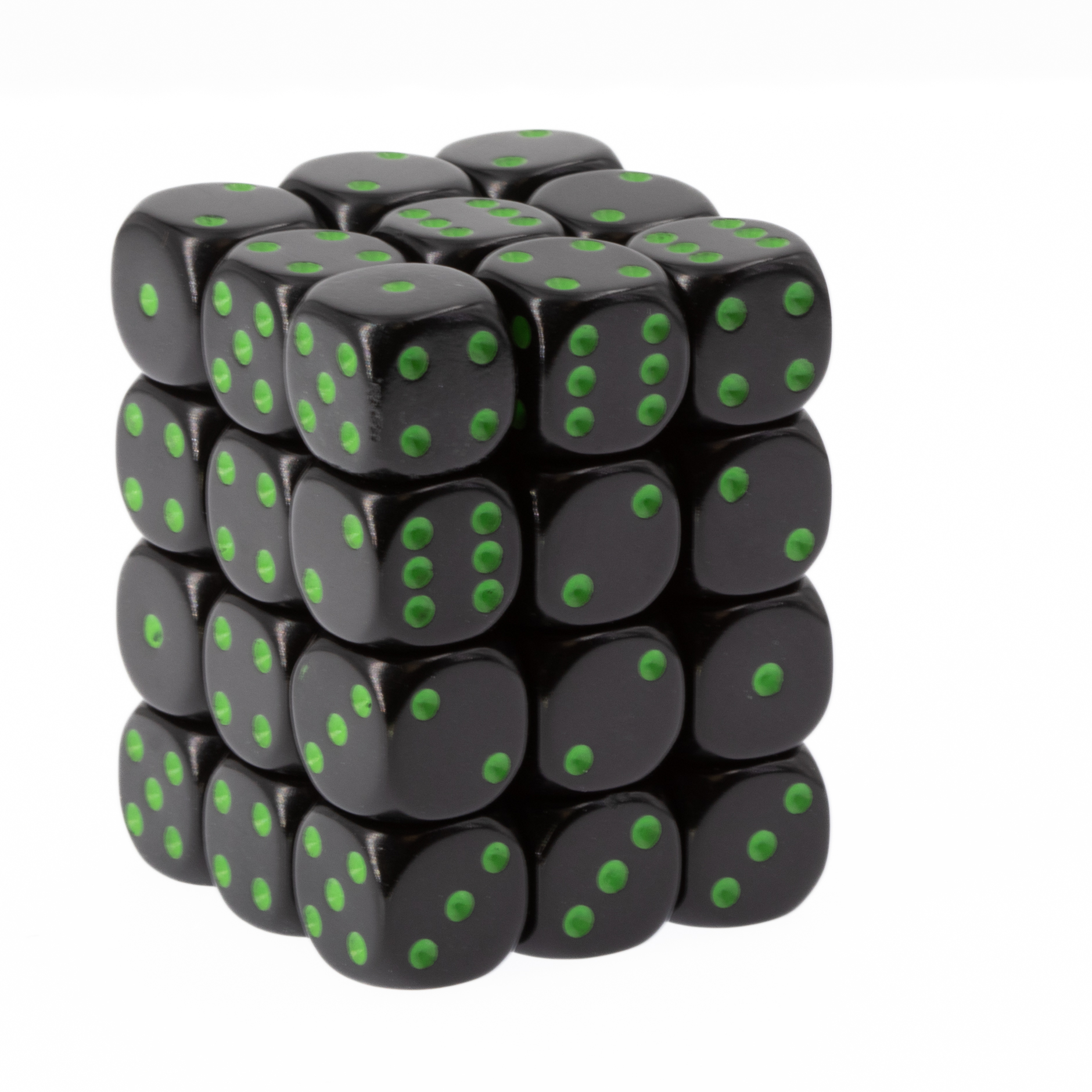 Opaque black / green 12mm D6 Würfel Set (36 Würfel)