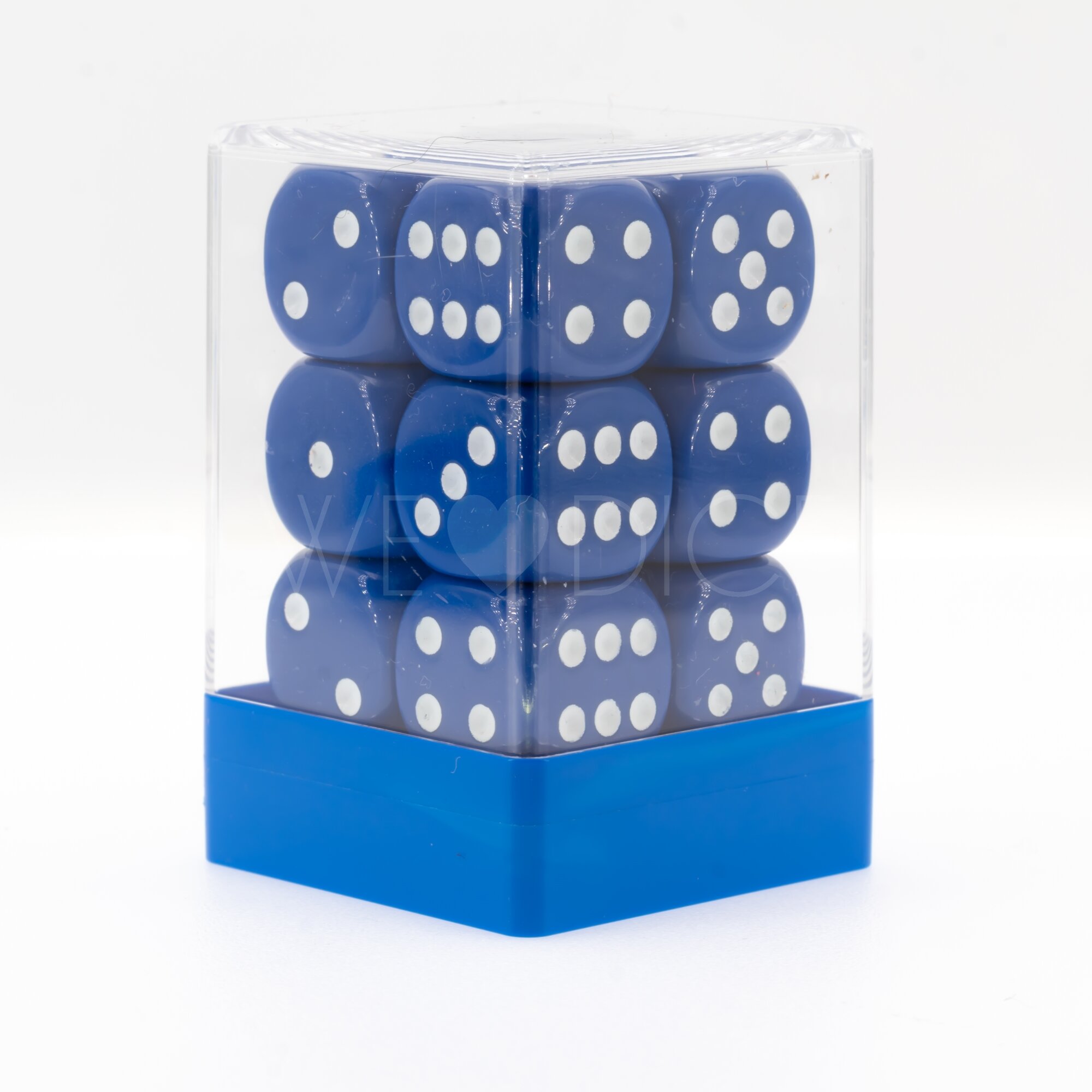 Opaque dark blue / white 16mm D6 Dice Set  (12Pcs)