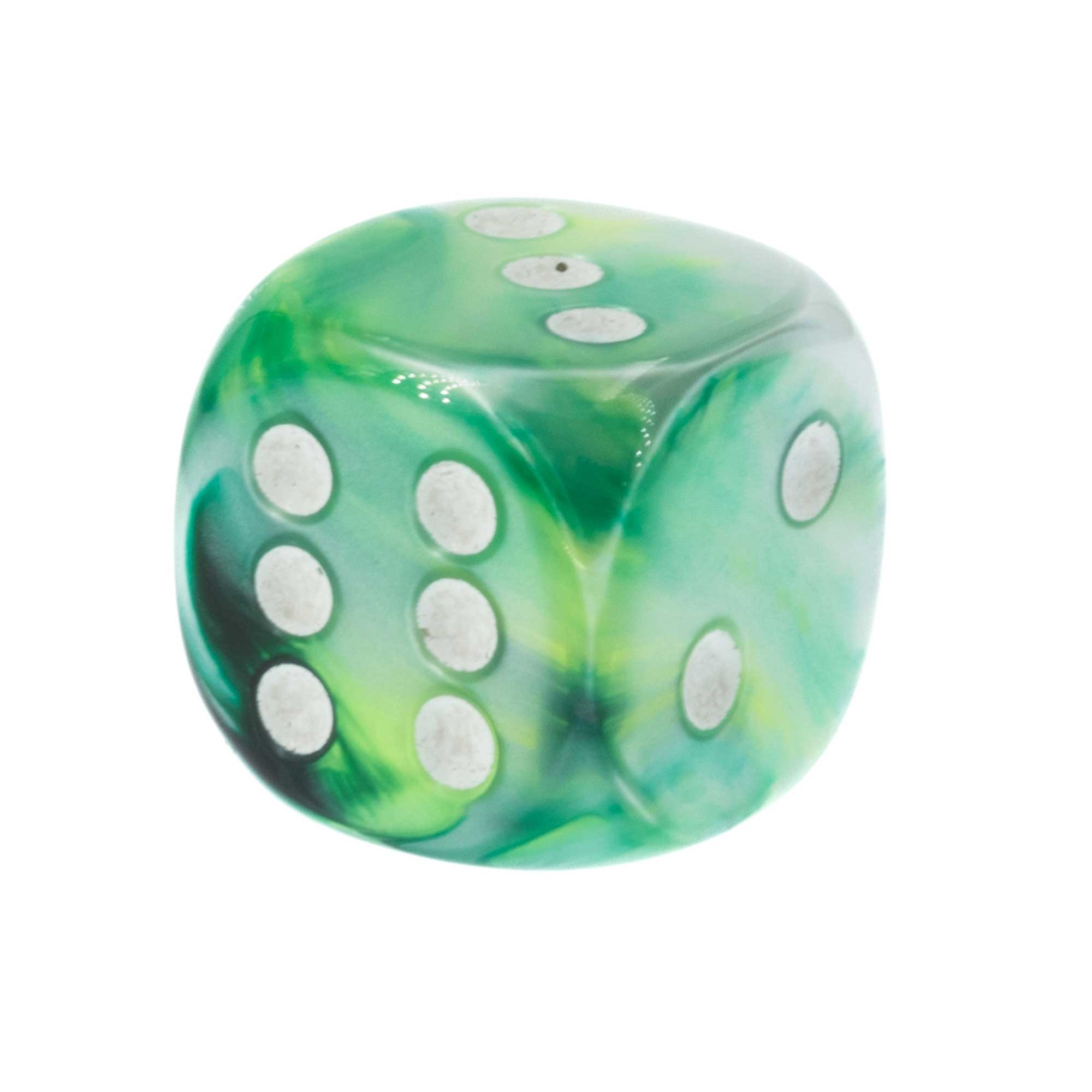 18mm  D6 Dice in Jade / white Serica, Silk, Marbled