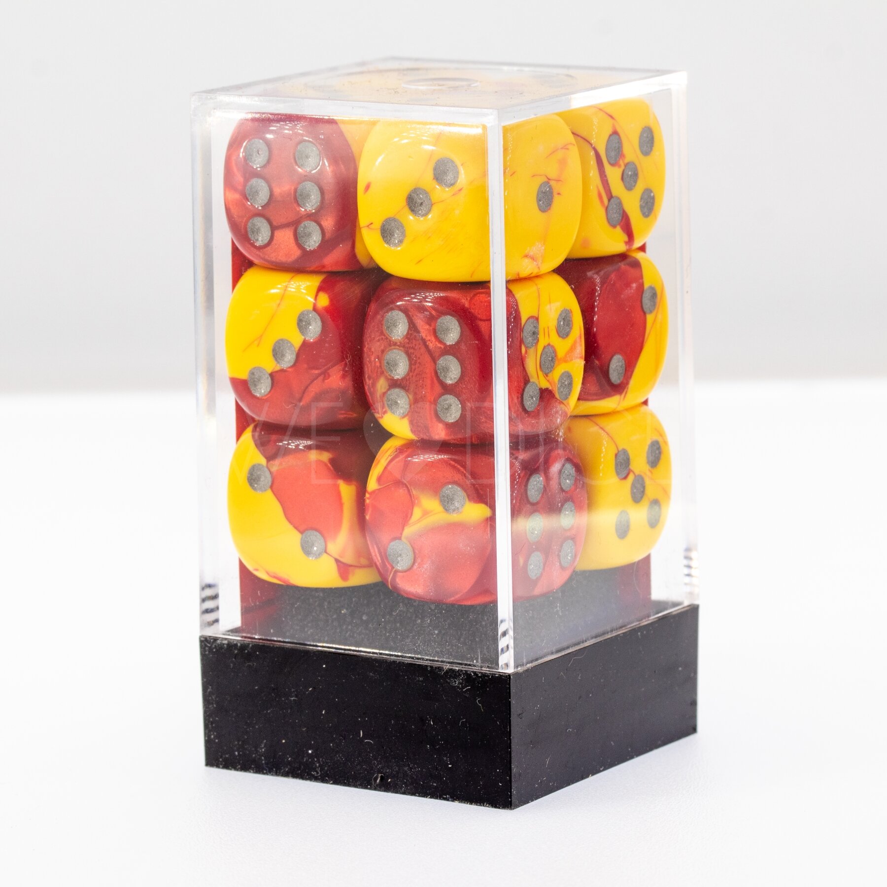 Gemini® Rot-Gelb / silber 16mm W6 Würfel Set (12 Würfel)