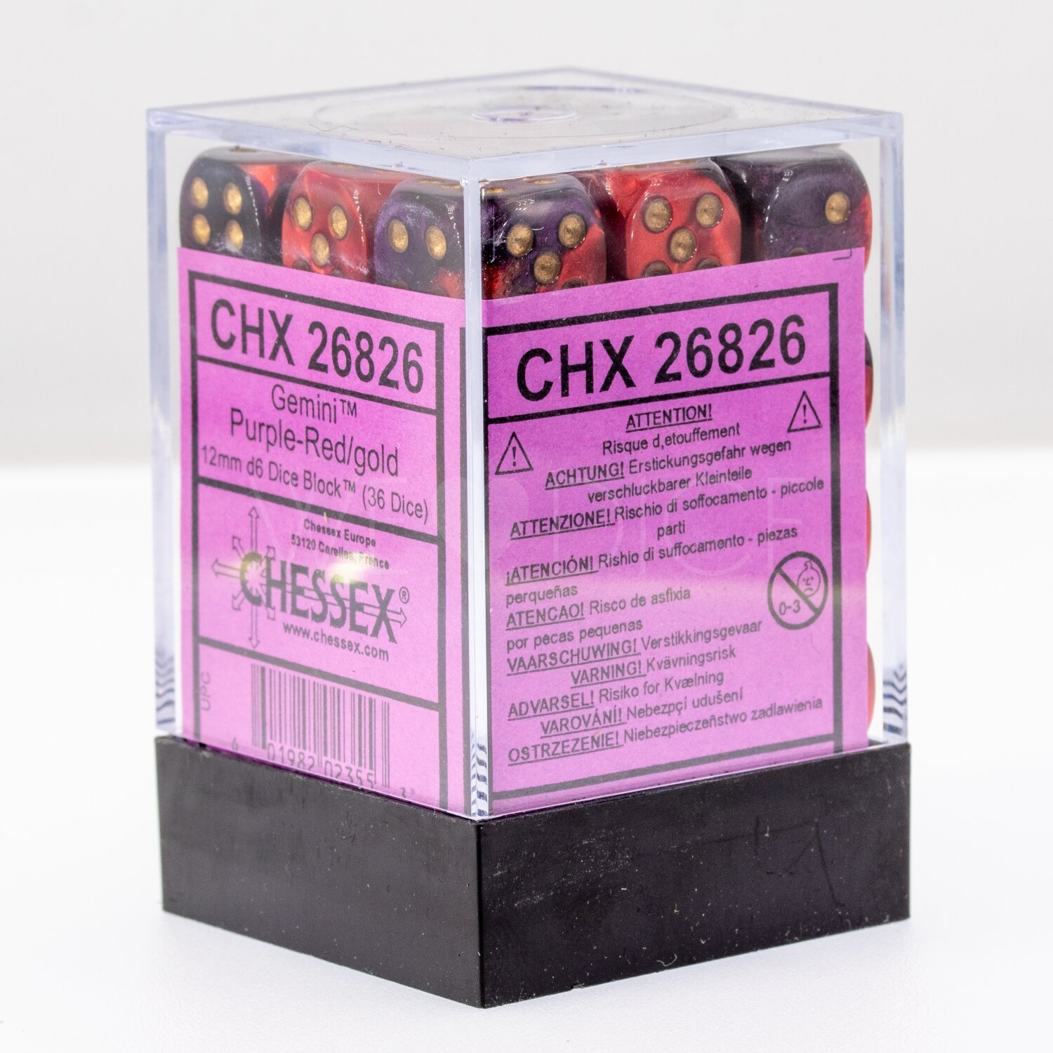 Gemini® Lila-Rot / gold 12mm W6 Würfel Set (36 Würfel)
