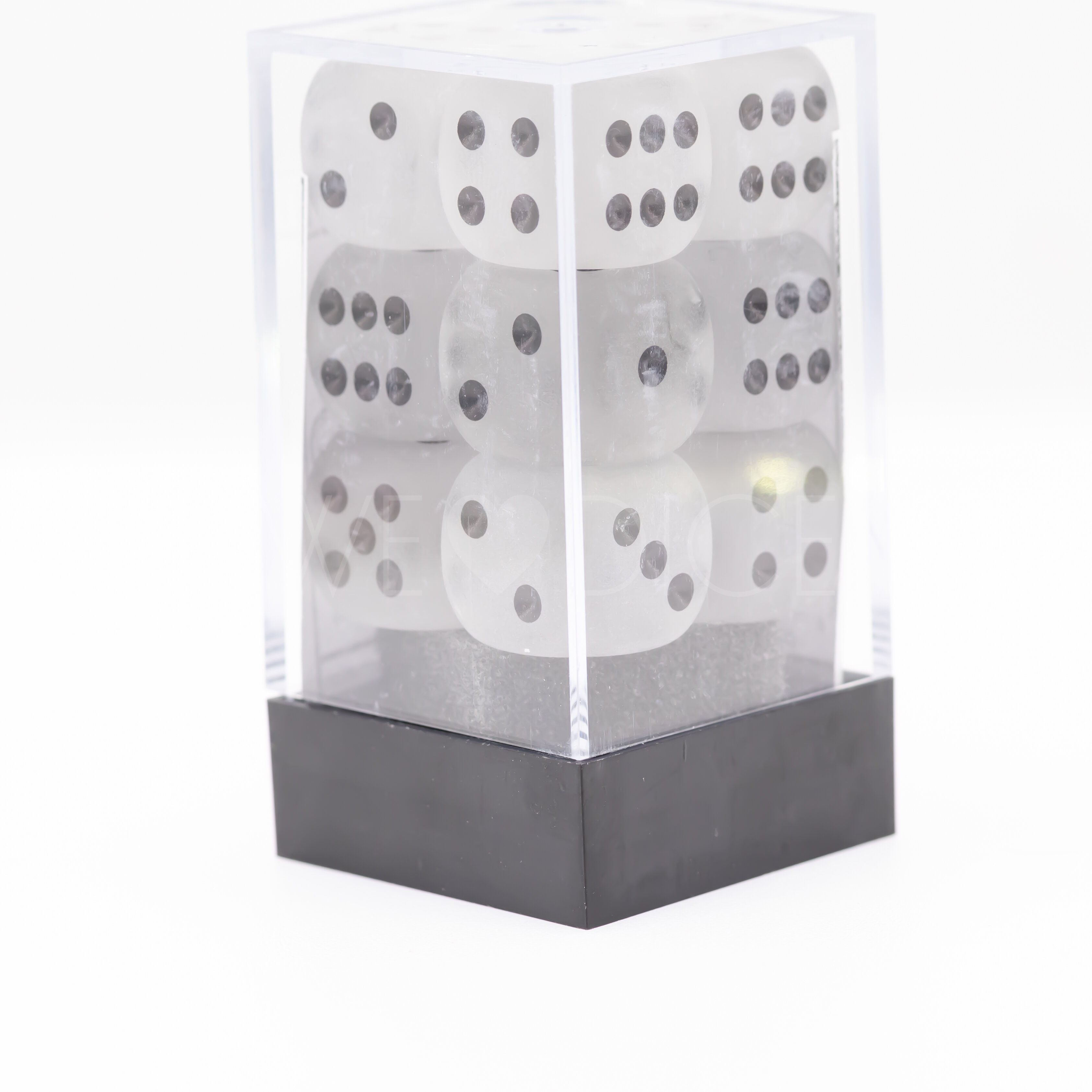 Frosted Clear / Schwarz 16mm W6 Würfel Set (12 Würfel)