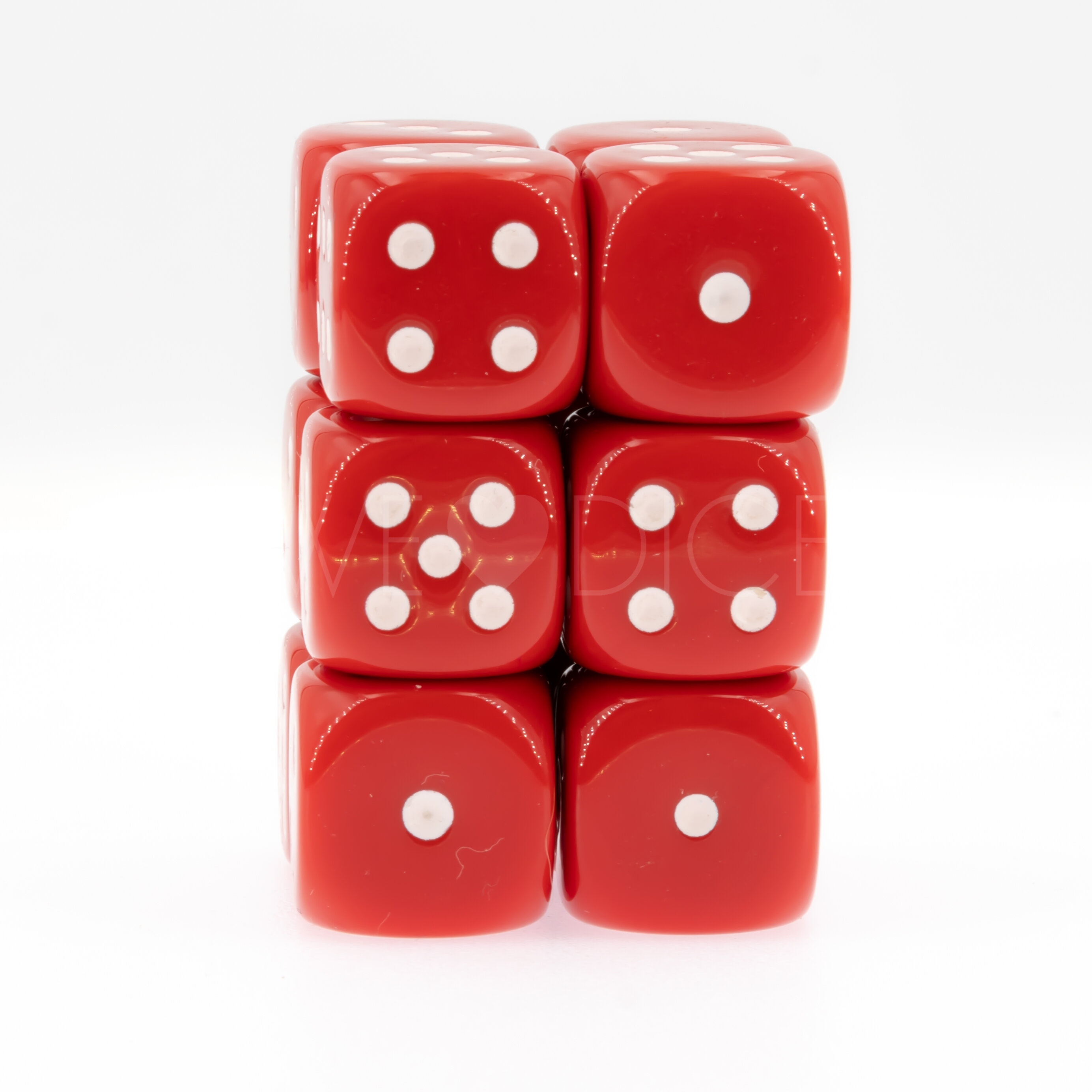 Opaque red / white 16mm D6 Dice Set  (12Pcs)