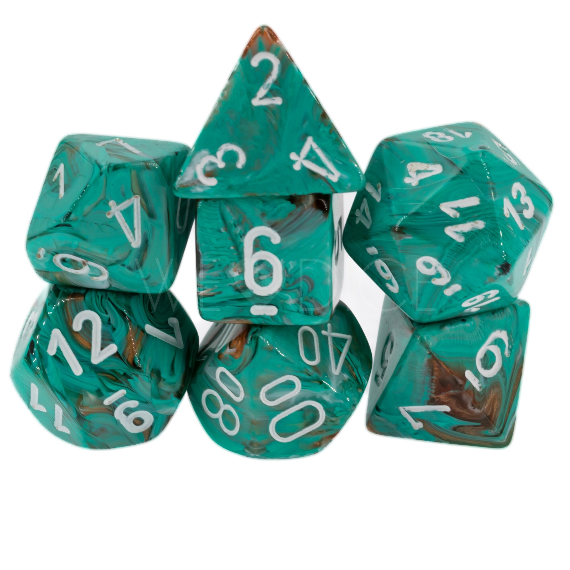 Marble  Polyhedral Oxi-Copper™ / weiss 7-Würfel Set