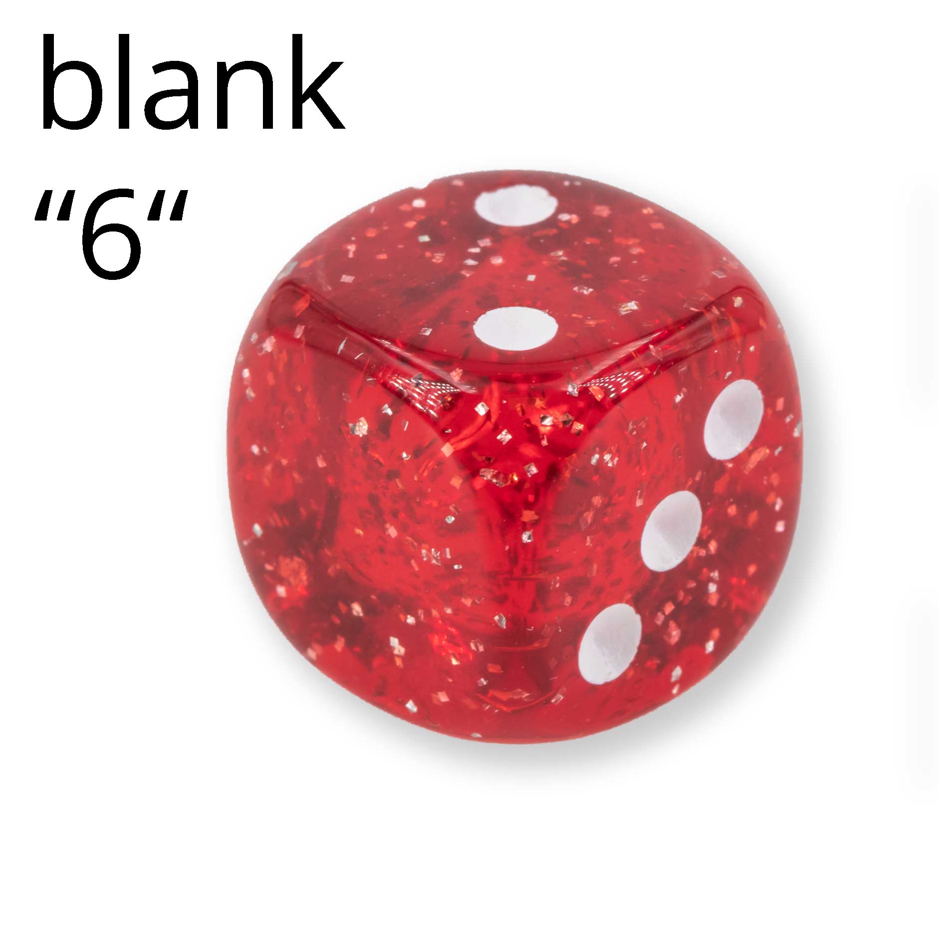 16mm Würfel in Rot glitter  / weiß Transparent ohne "6"