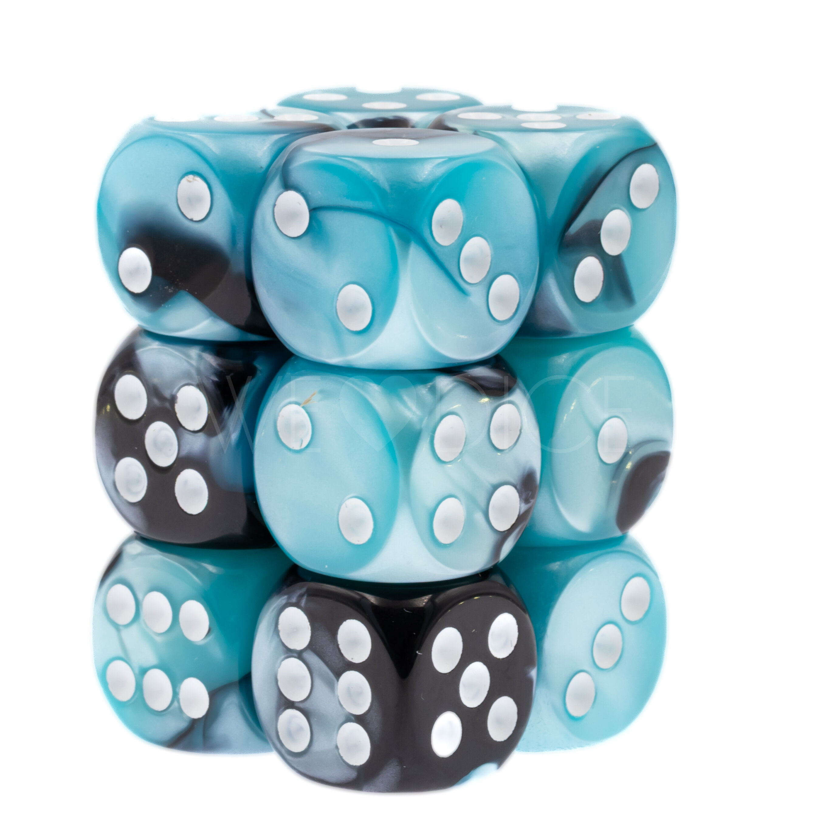 Gemini® Schwarz-Shell / weiß 16mm W6 Würfel Set (12 Würfel)