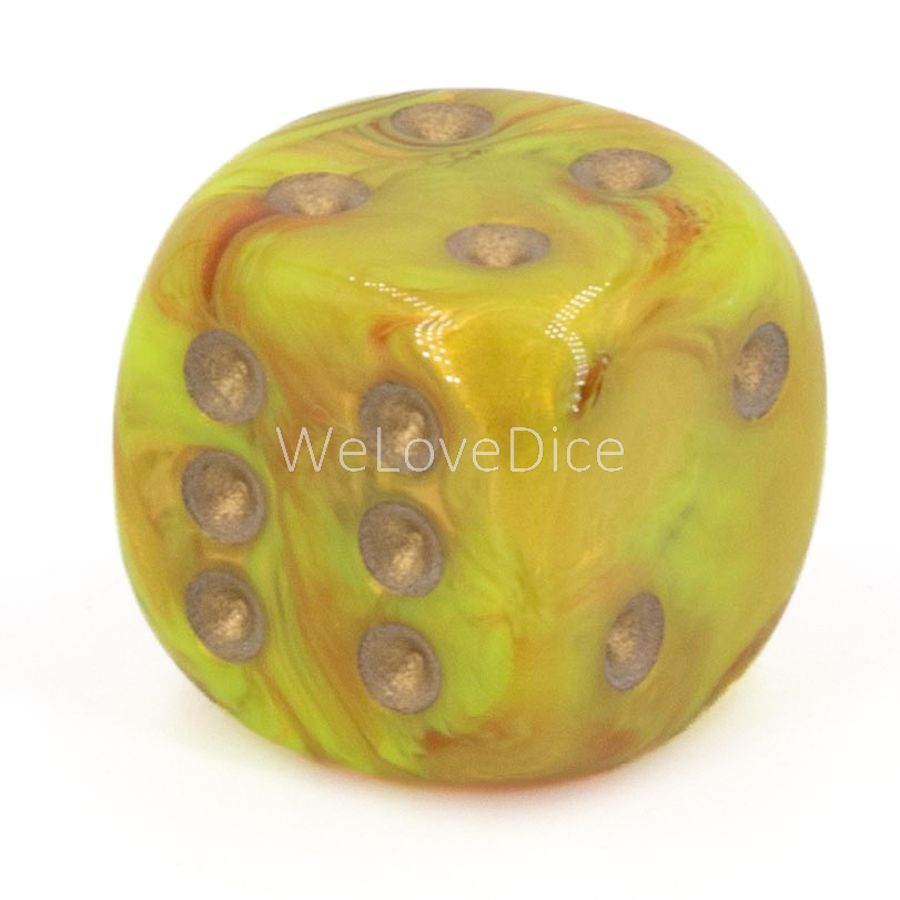 16mm W6 Würfel in oriental gelb / gold