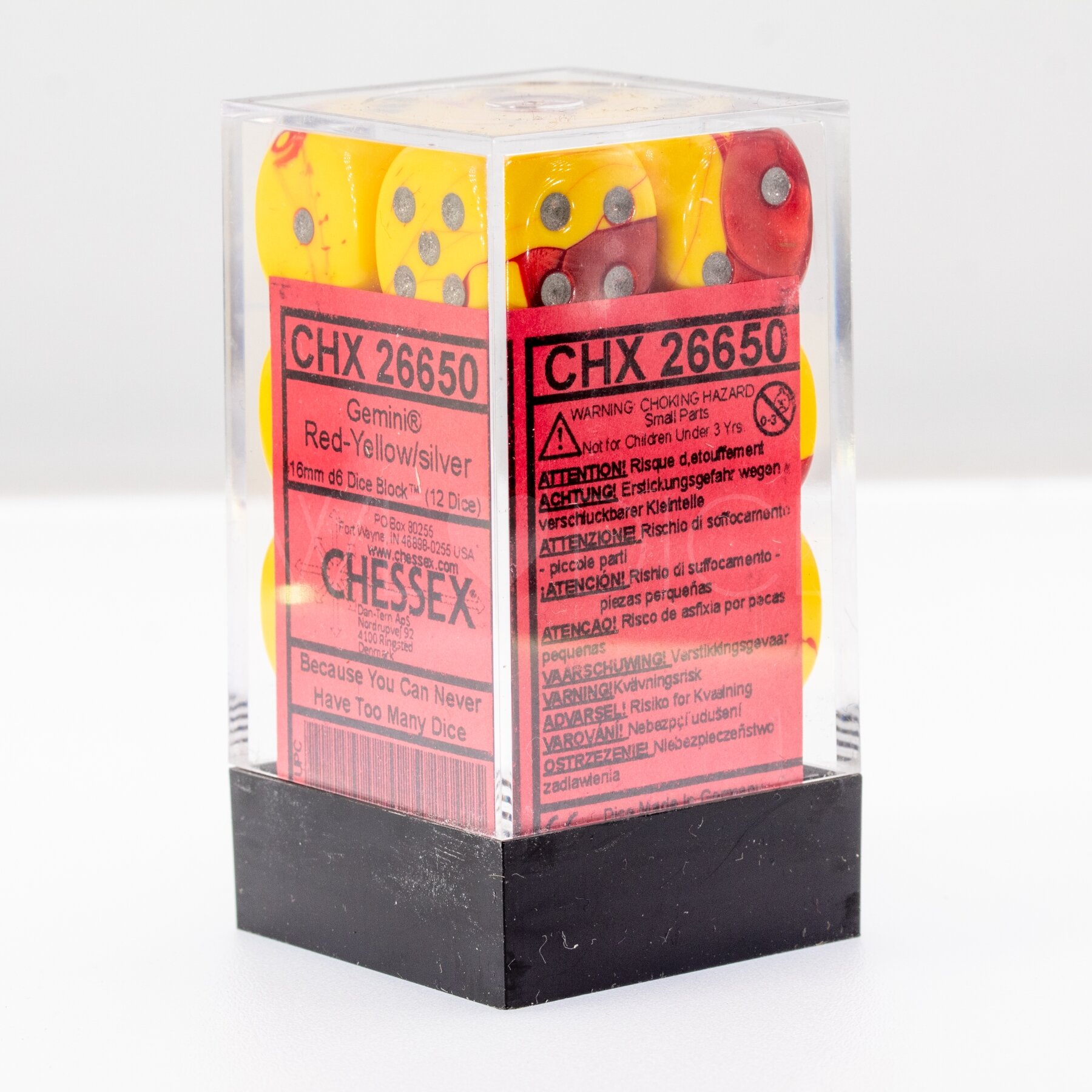 Gemini® Rot-Gelb / silber 16mm W6 Würfel Set (12 Würfel)