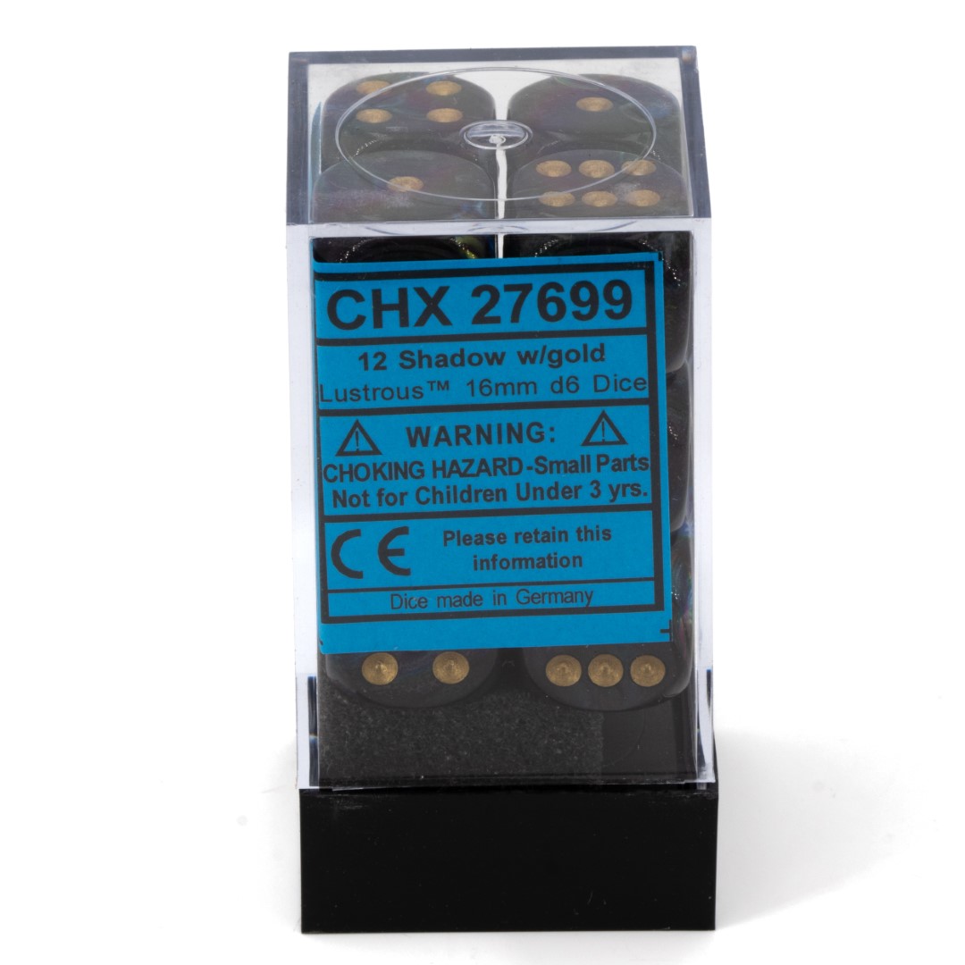 Lustrous  Shadow / Gold 16mm W6 Würfel Set (12 Würfel)