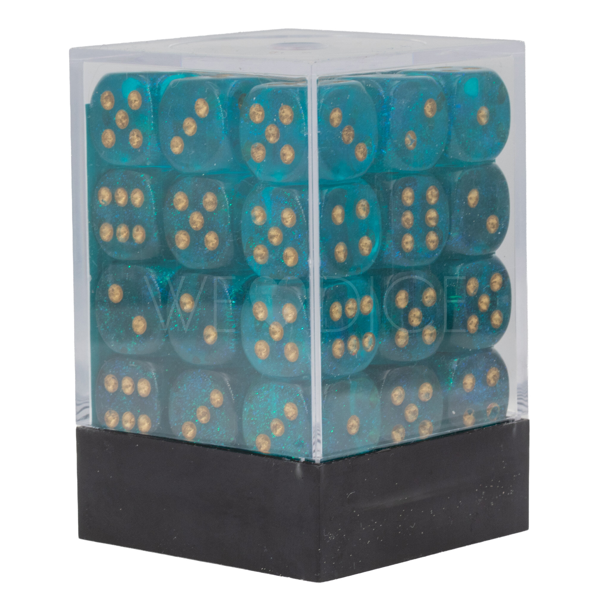 Borealis® Teal / gold 12mm W6 Würfel Set (36 Würfel)
