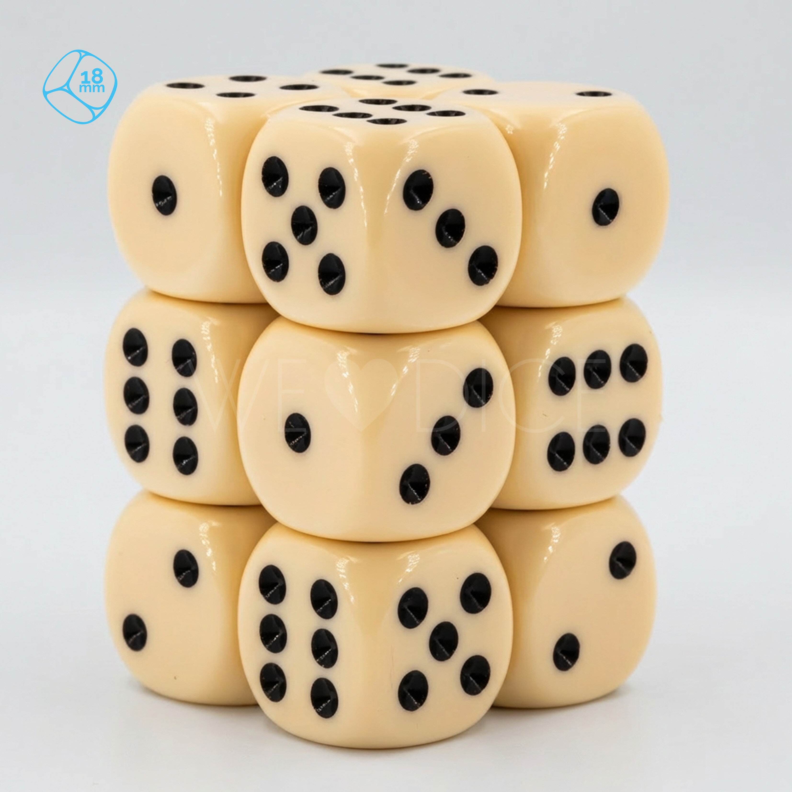 Satt elfenbein / schwarz 18mm W6 Set (12 Stück)