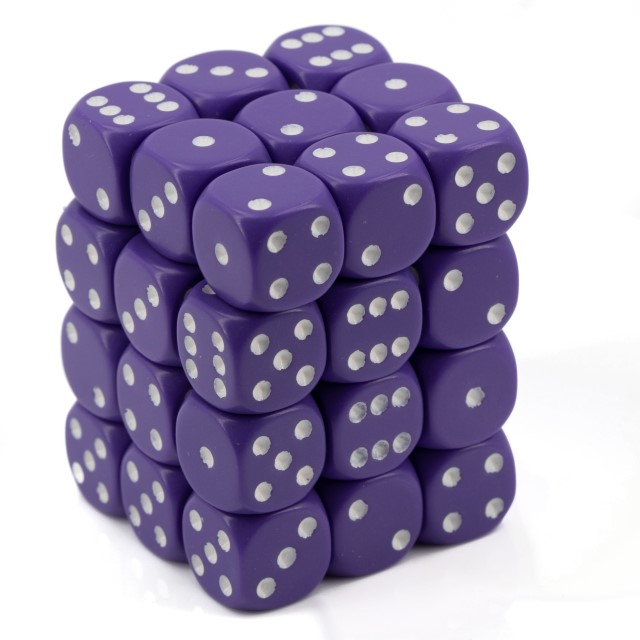 Opaque Purple / White 12mm D6 Würfel Set (36 Würfel)