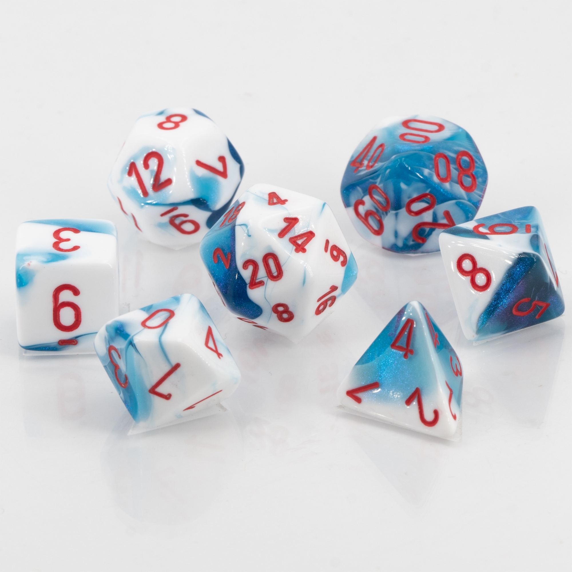 Gemini® Polyhedral Astral Blue-White / red 7-DieSet