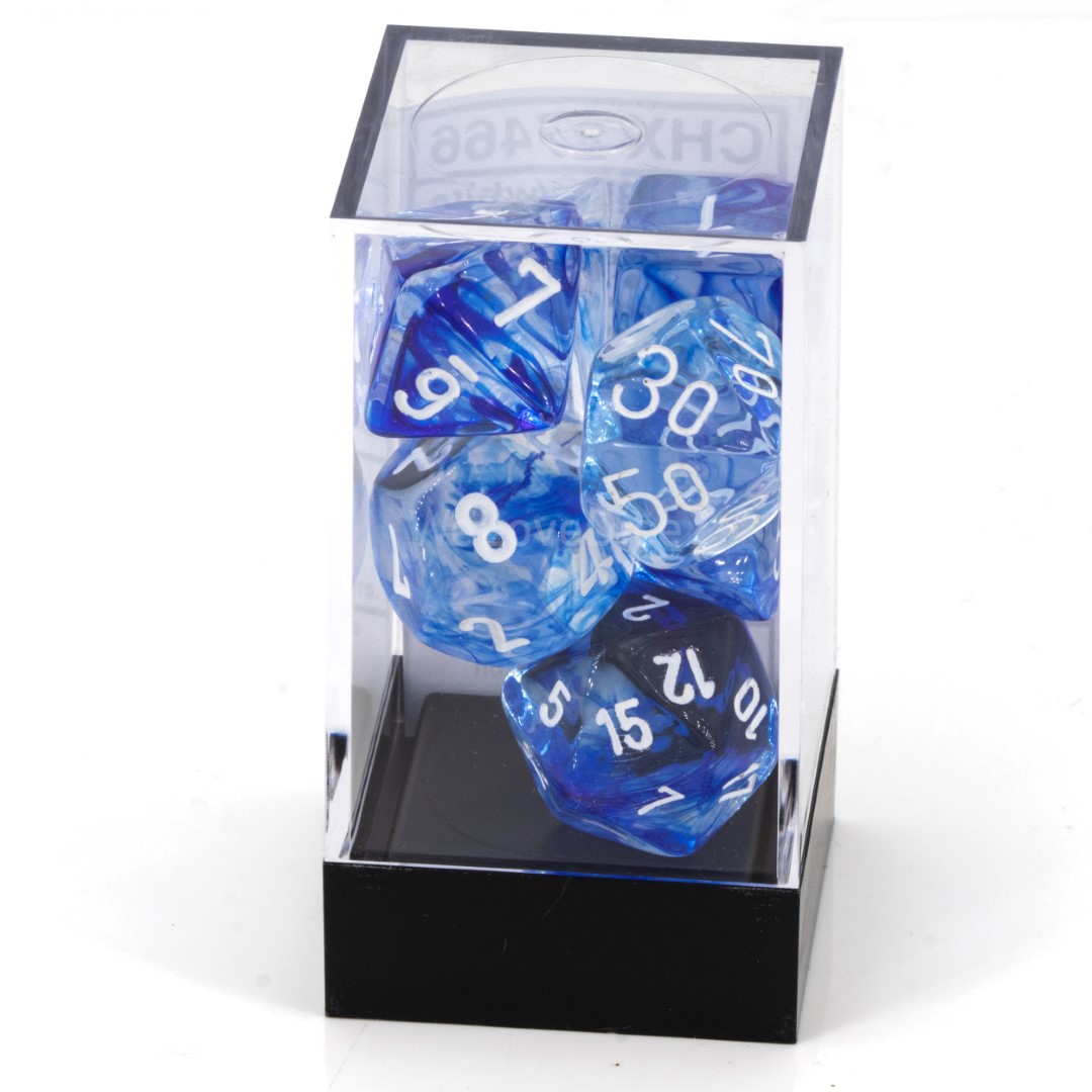 Nebula® Polyhedral Dunkelblau / Weiß 7-Würfel Set