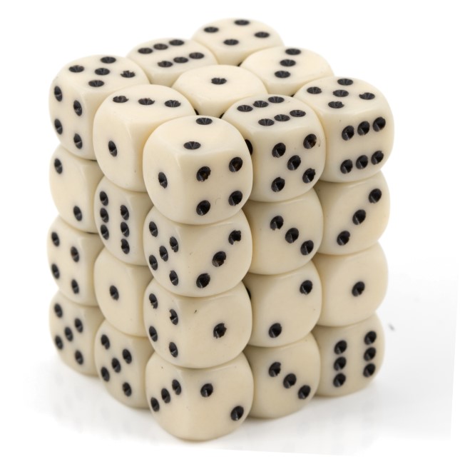 Satt elfenbein / schwarz 12mm W6 Würfel Set (36 Würfel)
