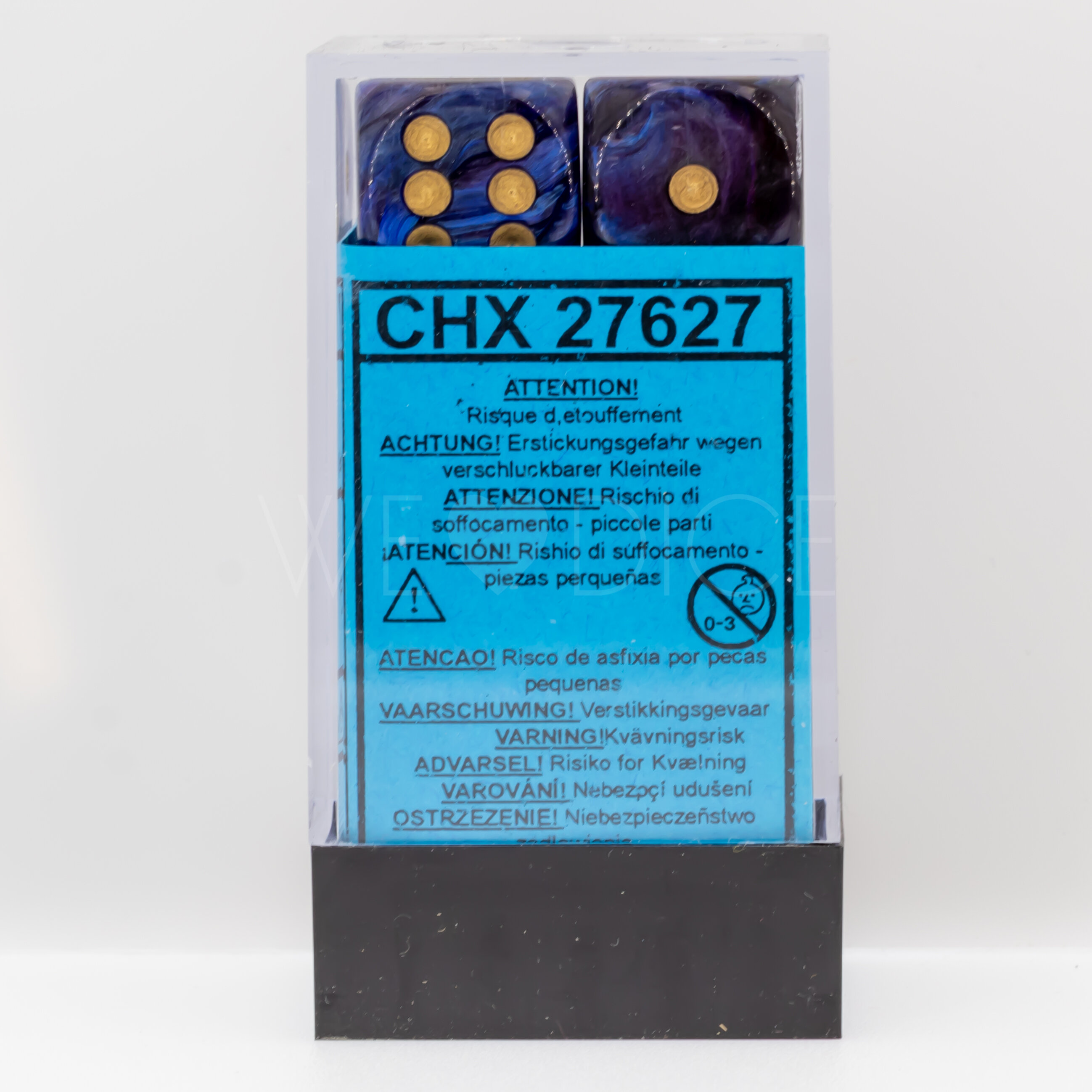 Scarab® Königsblau / Gold 16mm W6 Würfel Set (12 Würfel)