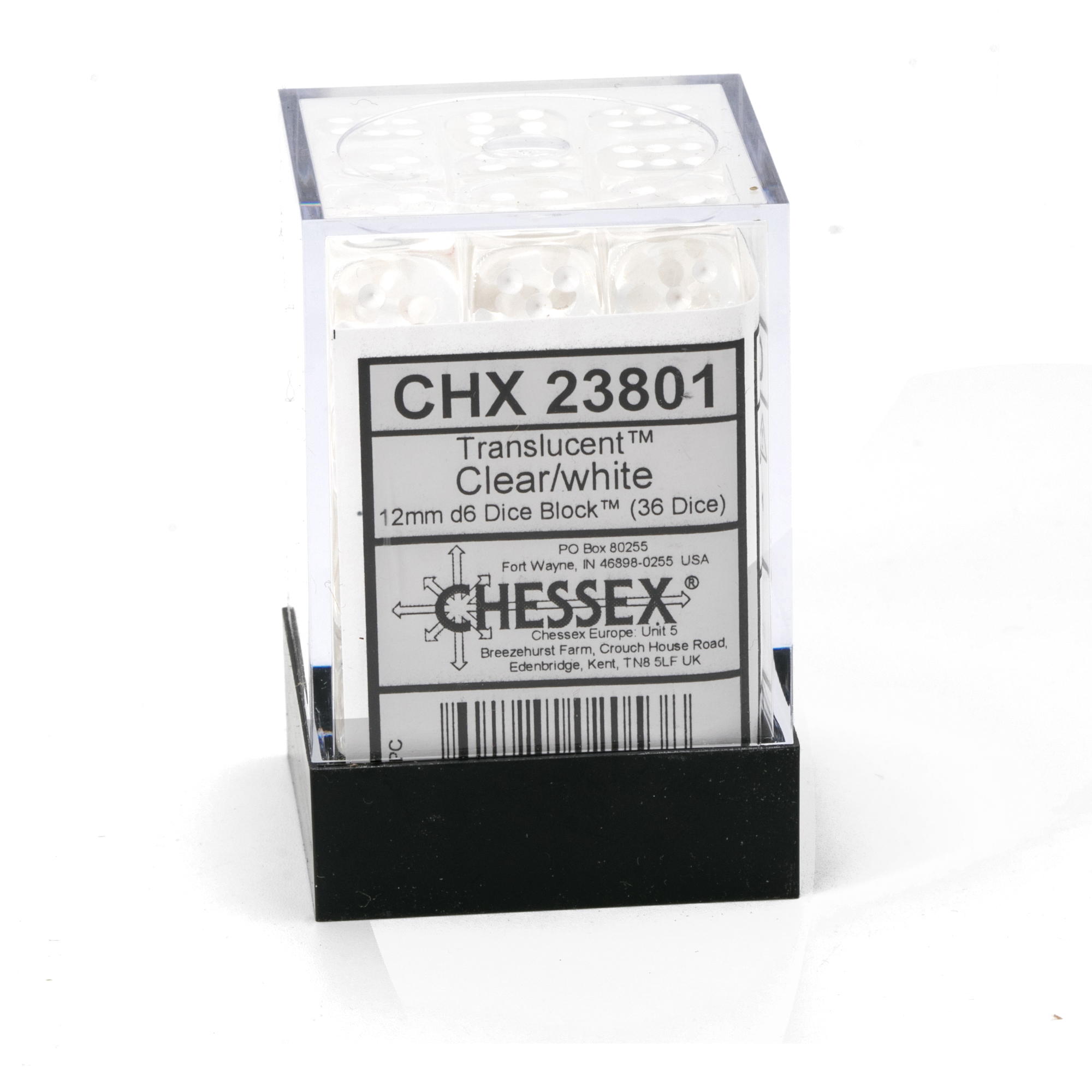 Translucent Clear / white 12mm D6 Dice Set (36 dice)