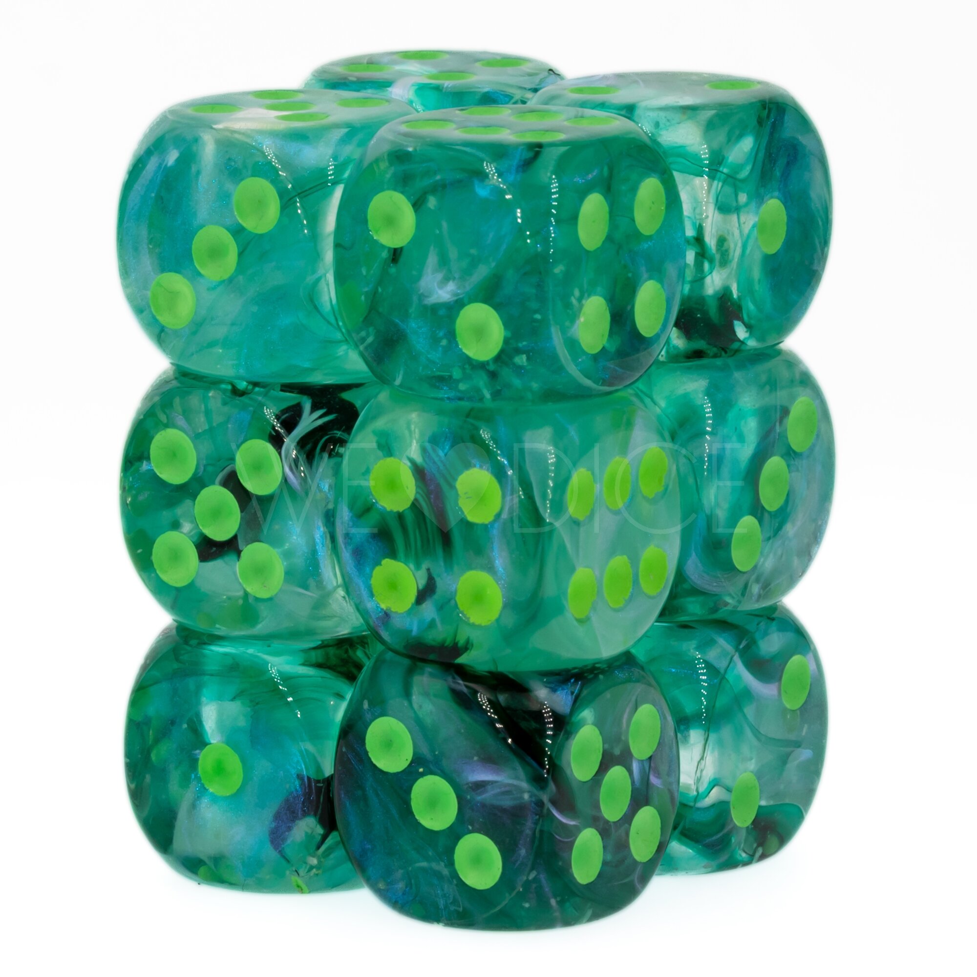 Borealis® Kelp / hellgrün 16mm W6 Würfel Set (12 Würfel)