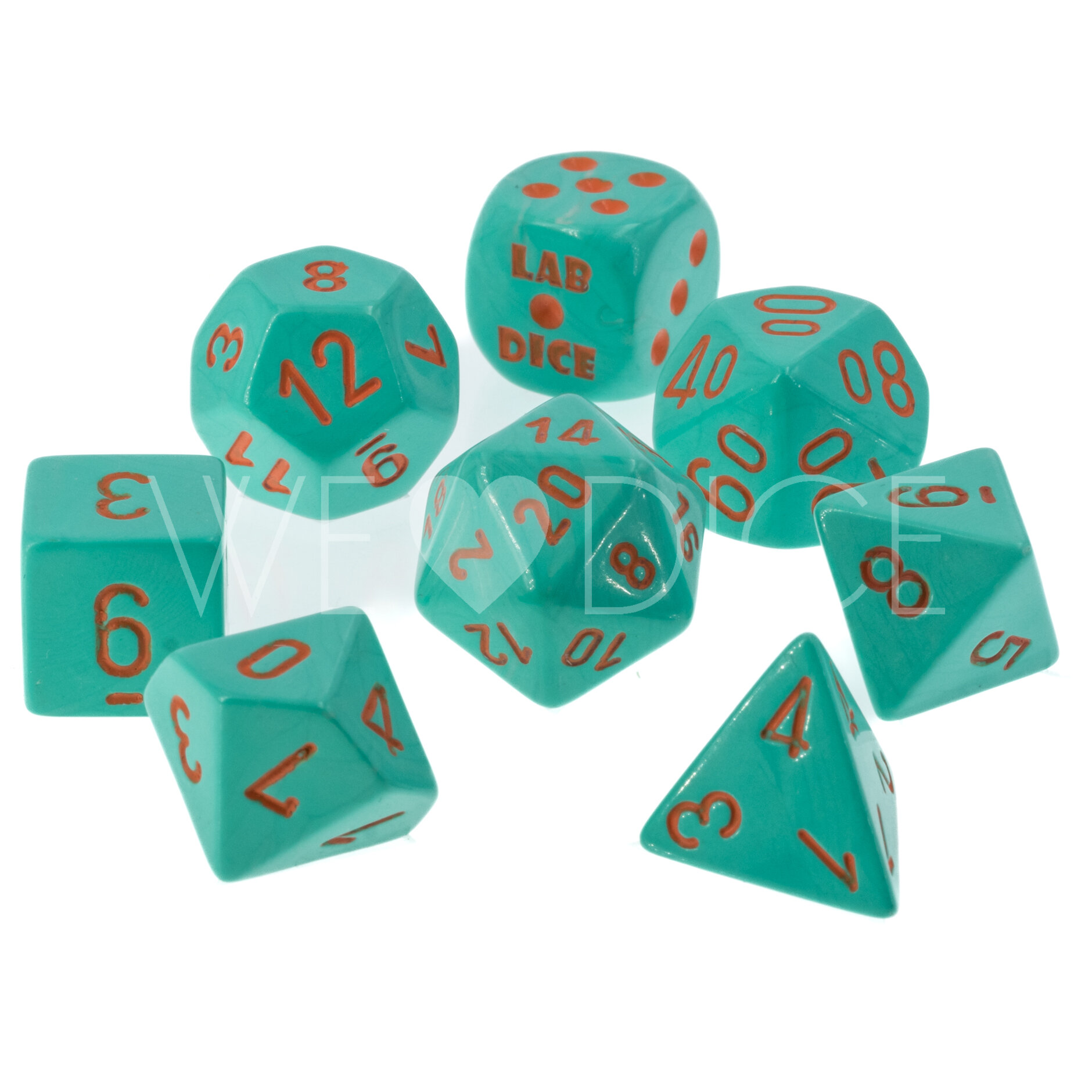 LabDice Heavy Turqoise/orange  Set 8 Stück