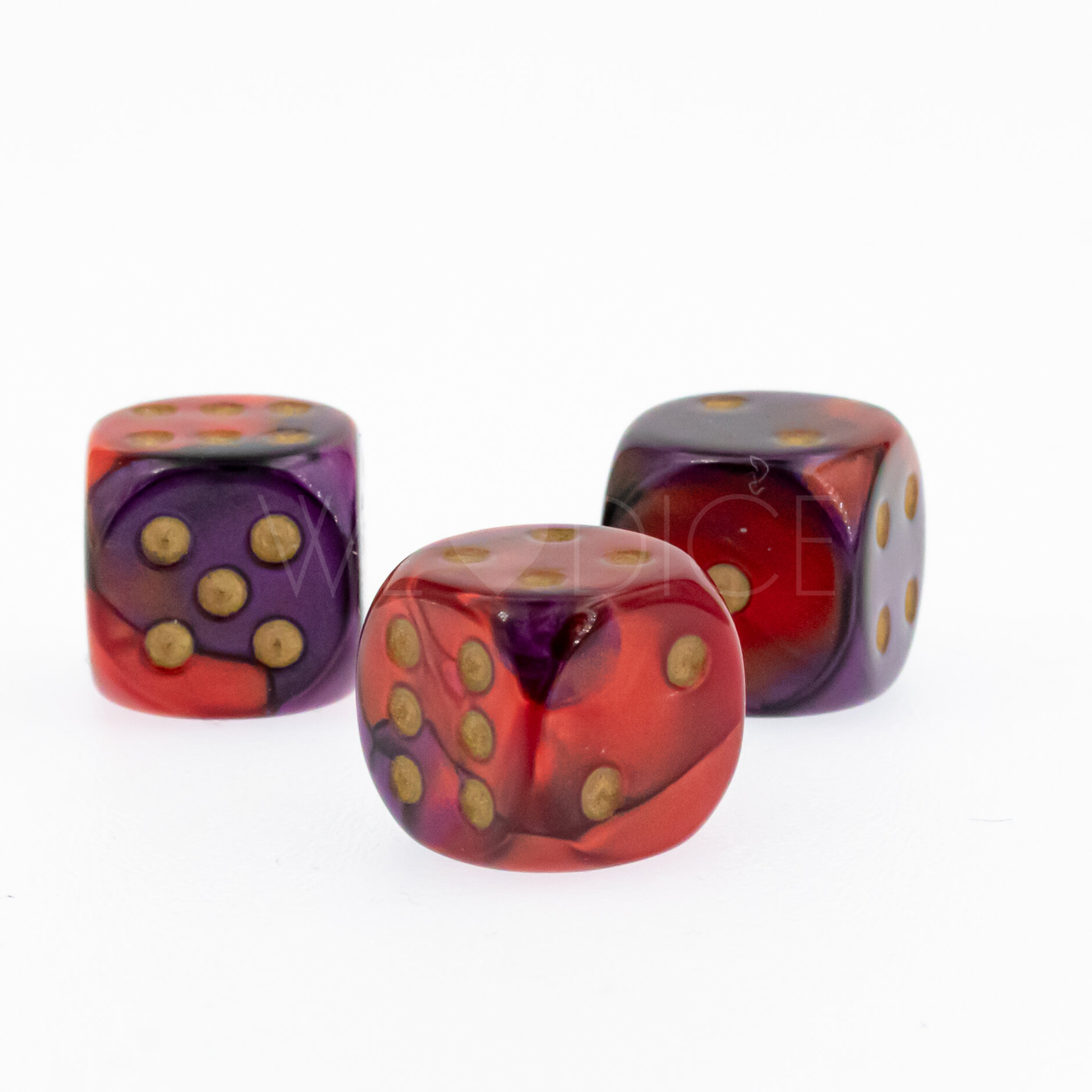 Gemini® Lila-Rot / gold 12mm W6 Würfel mit Punkten (1 Stück)