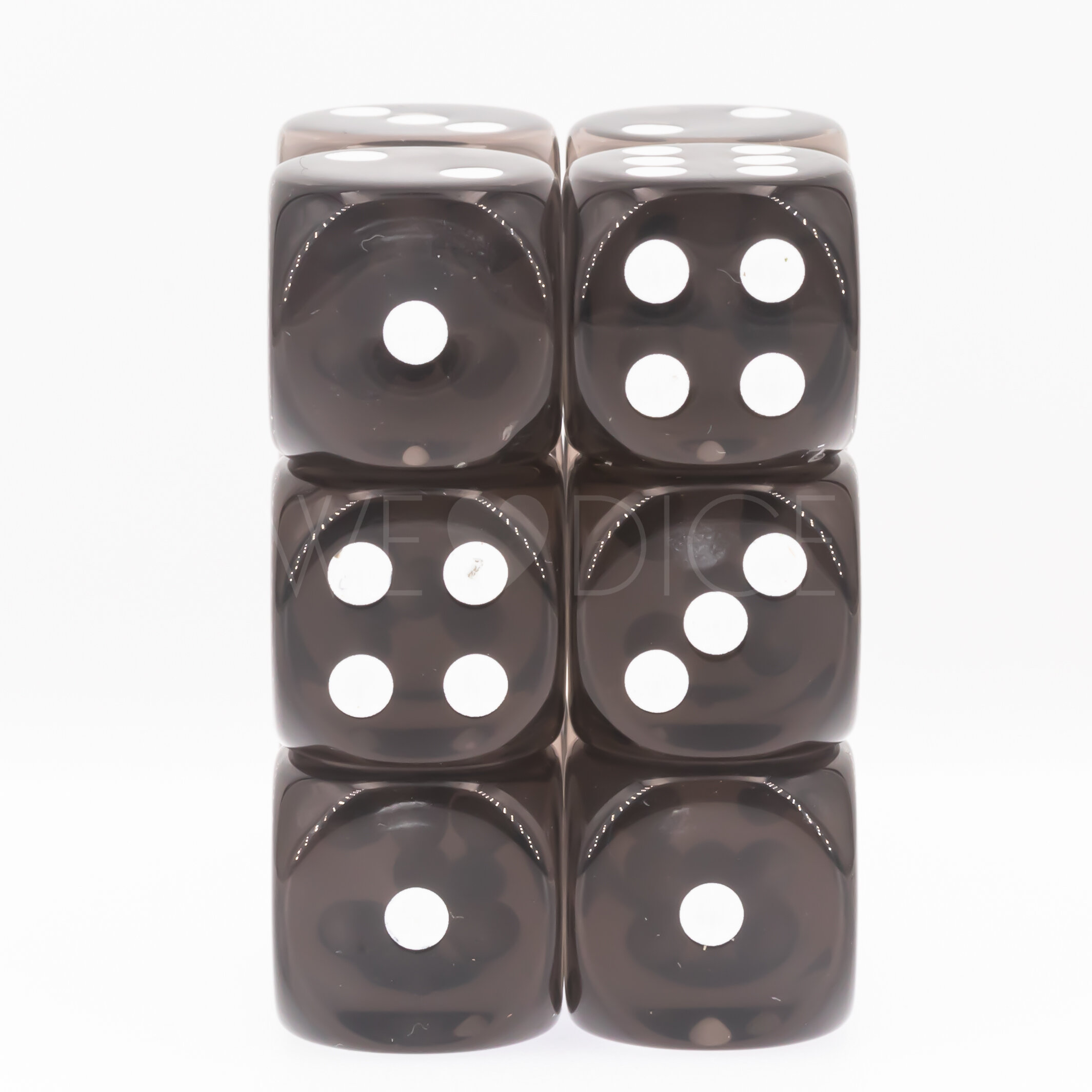 Transparent Rauch / weiß 16mm W6 Würfel Set (12 Würfel)
