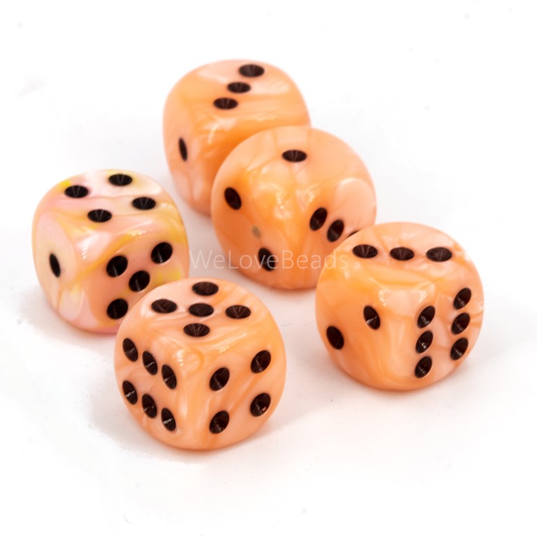 16mm W6 Würfel in neon lachs / schwarz