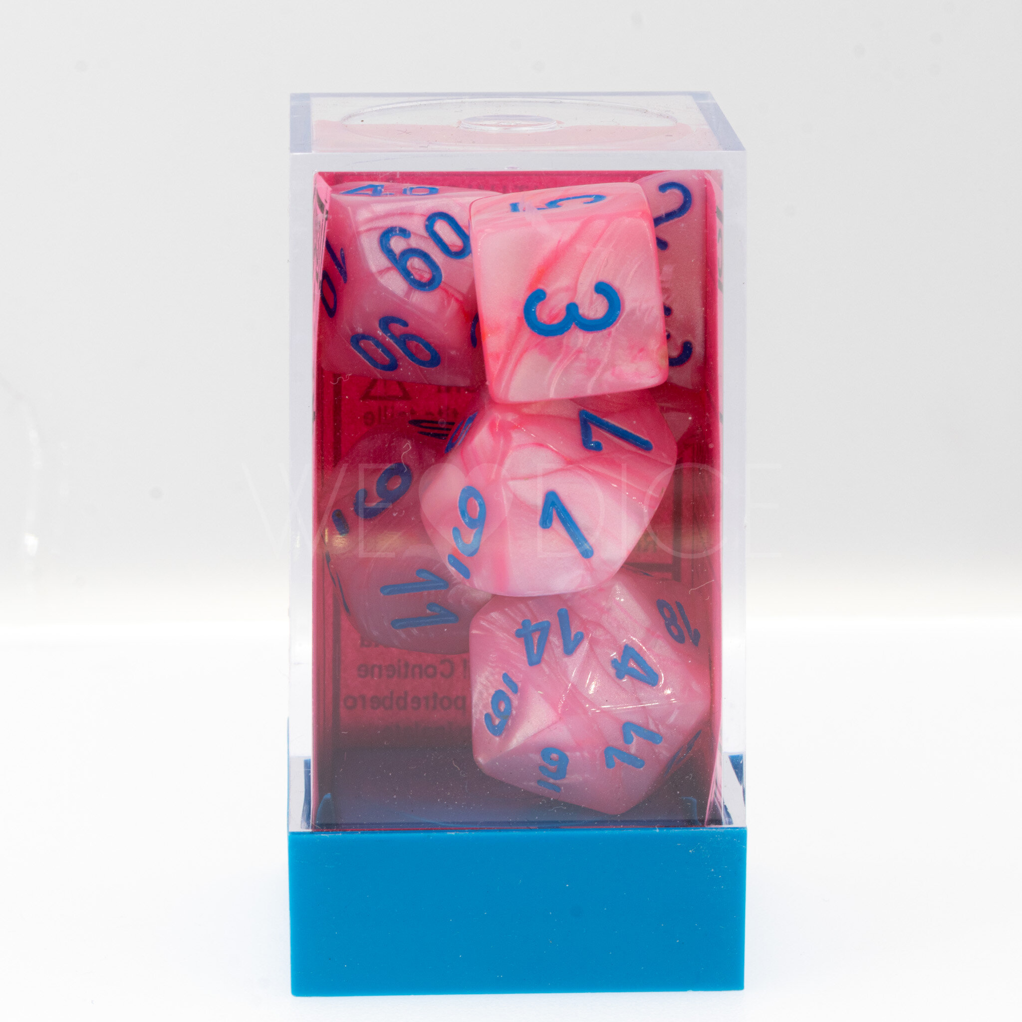 LabDice Lustrous  Lustrous Pink w/blue  Set 7 Stück