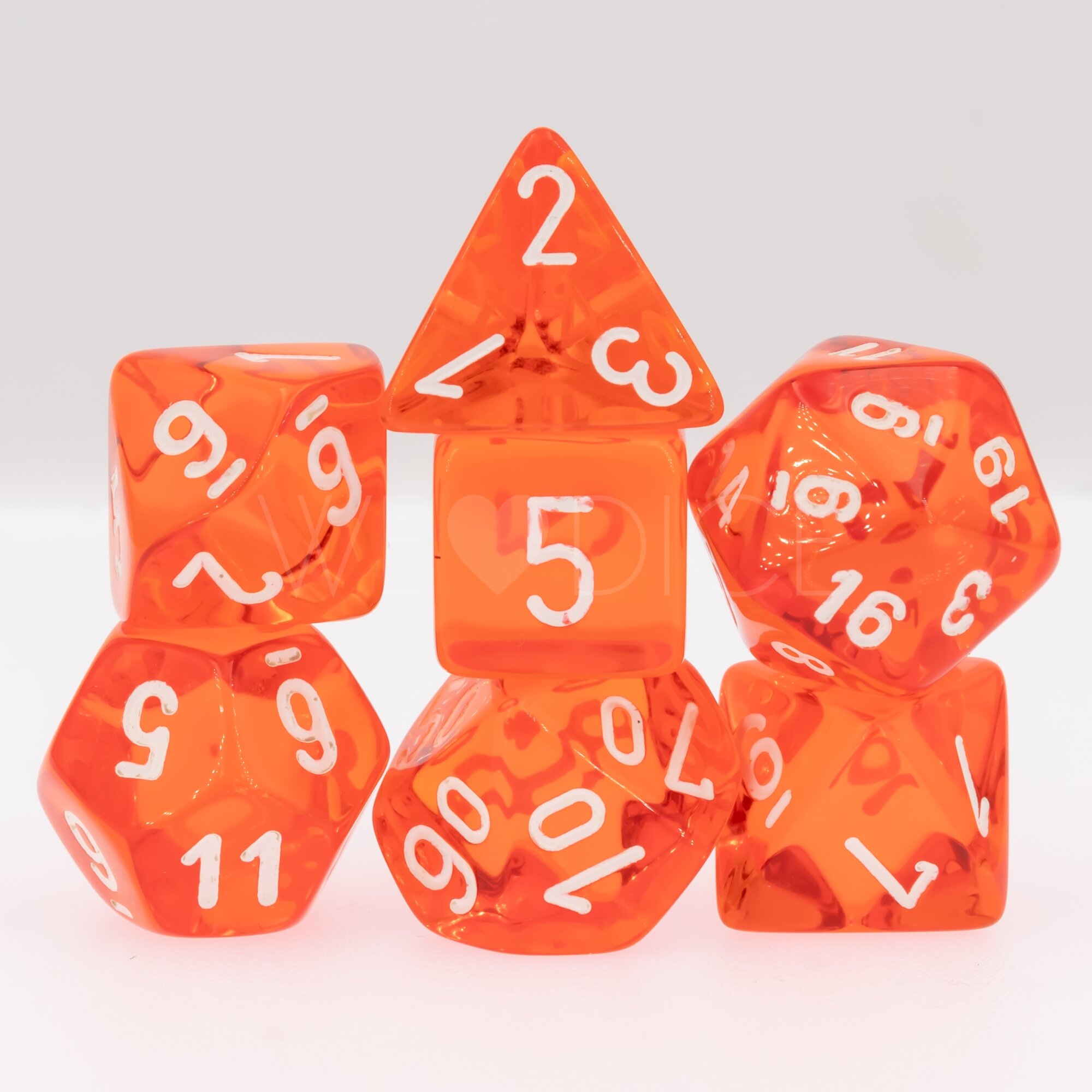 Transparent Polyhedral Orange / weiß 7-Würfel Set