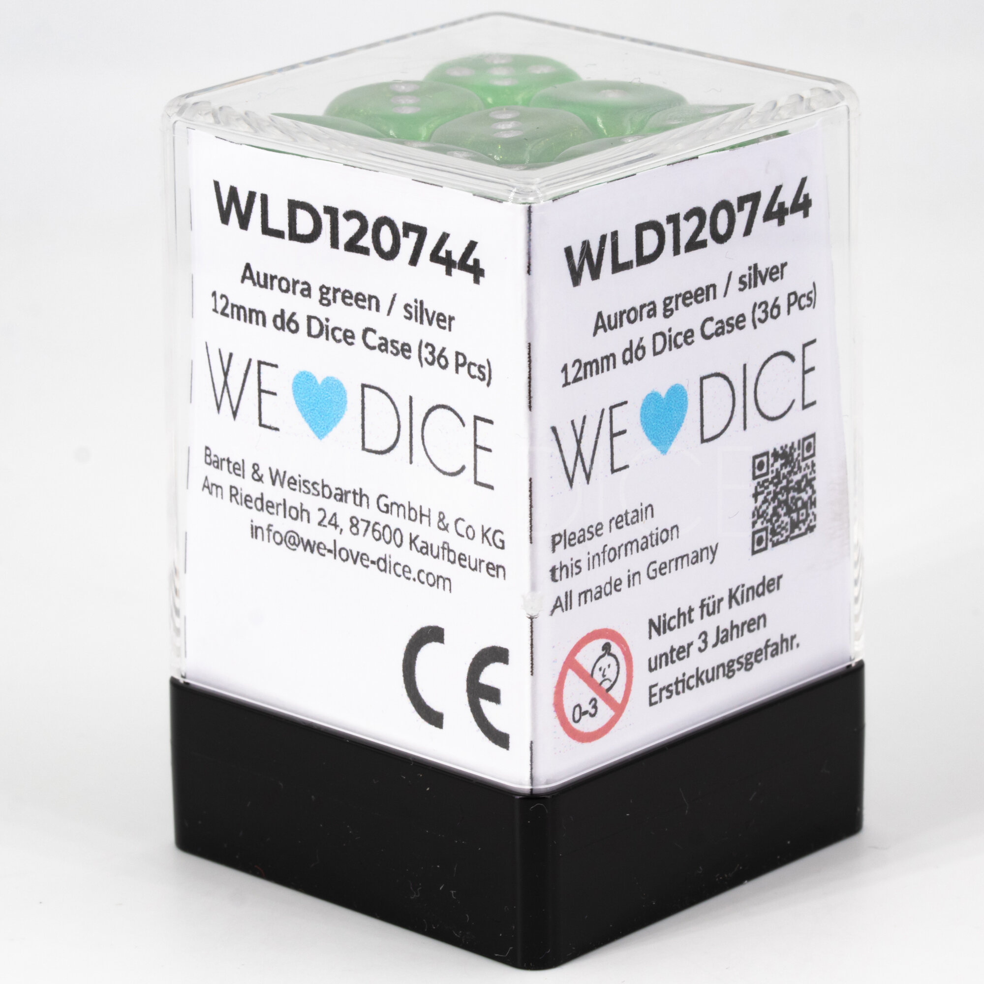 Transparent Aurora grün / silber 12mm W6 Set (36 Stück)