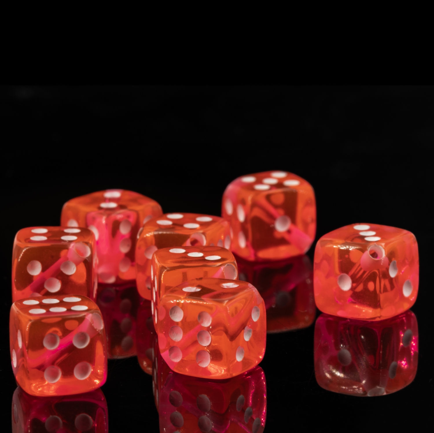  8mm Dice bead - neon pink / white Translucent, in