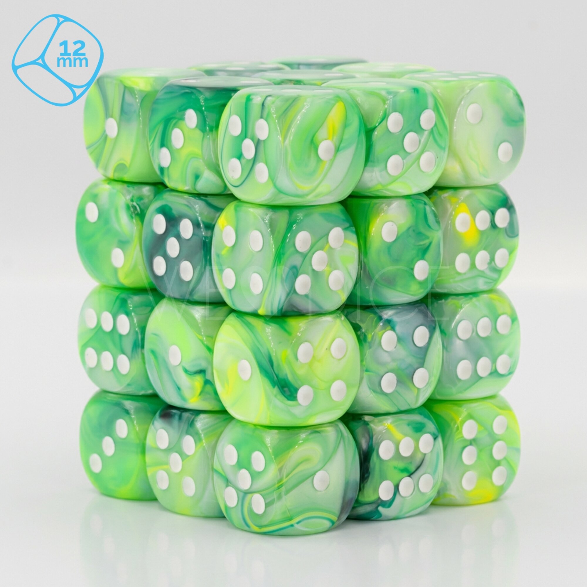 Serica Jade / white 12mm D6 Dice Set  (36Pcs)