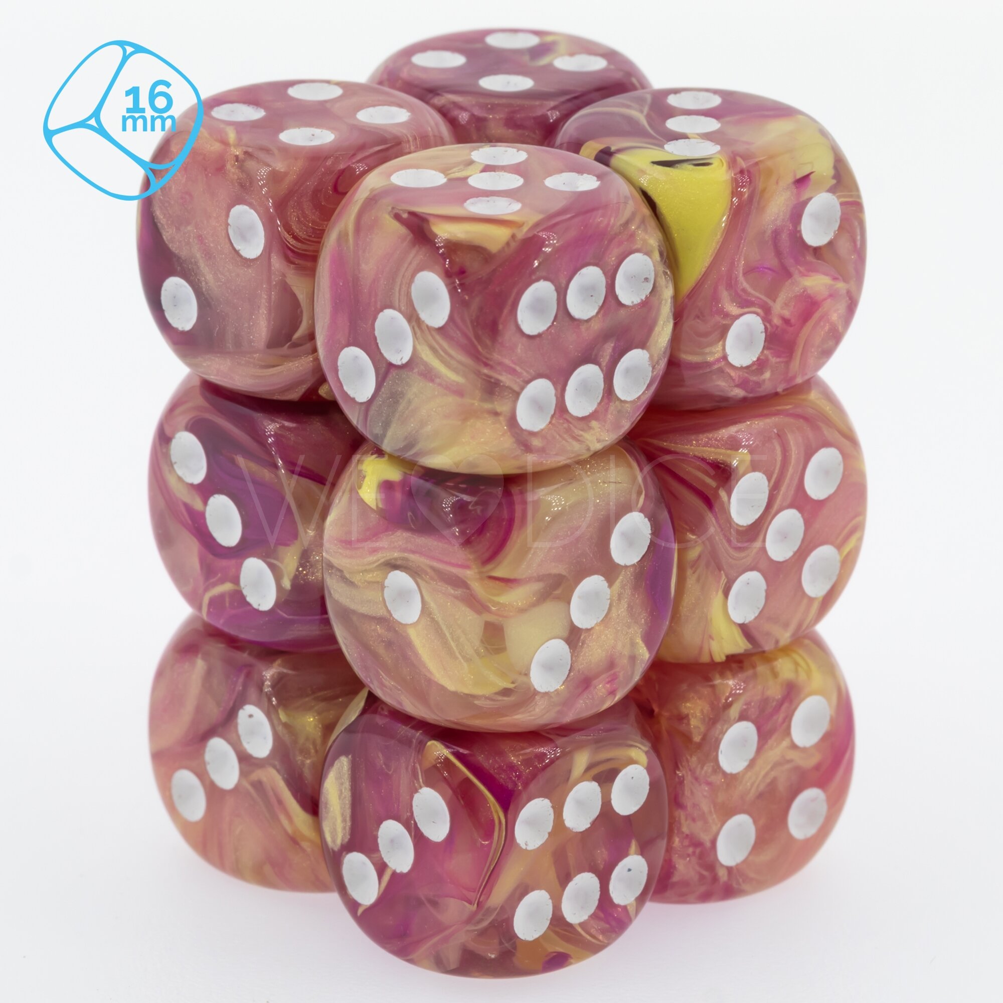 Aurelia amethyst / white  16mm D6 Dice Set  (12Pcs)