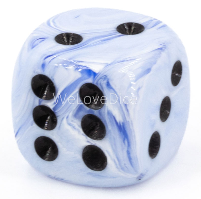 25mm  D6 Dice in ice cream blue / black Marbled