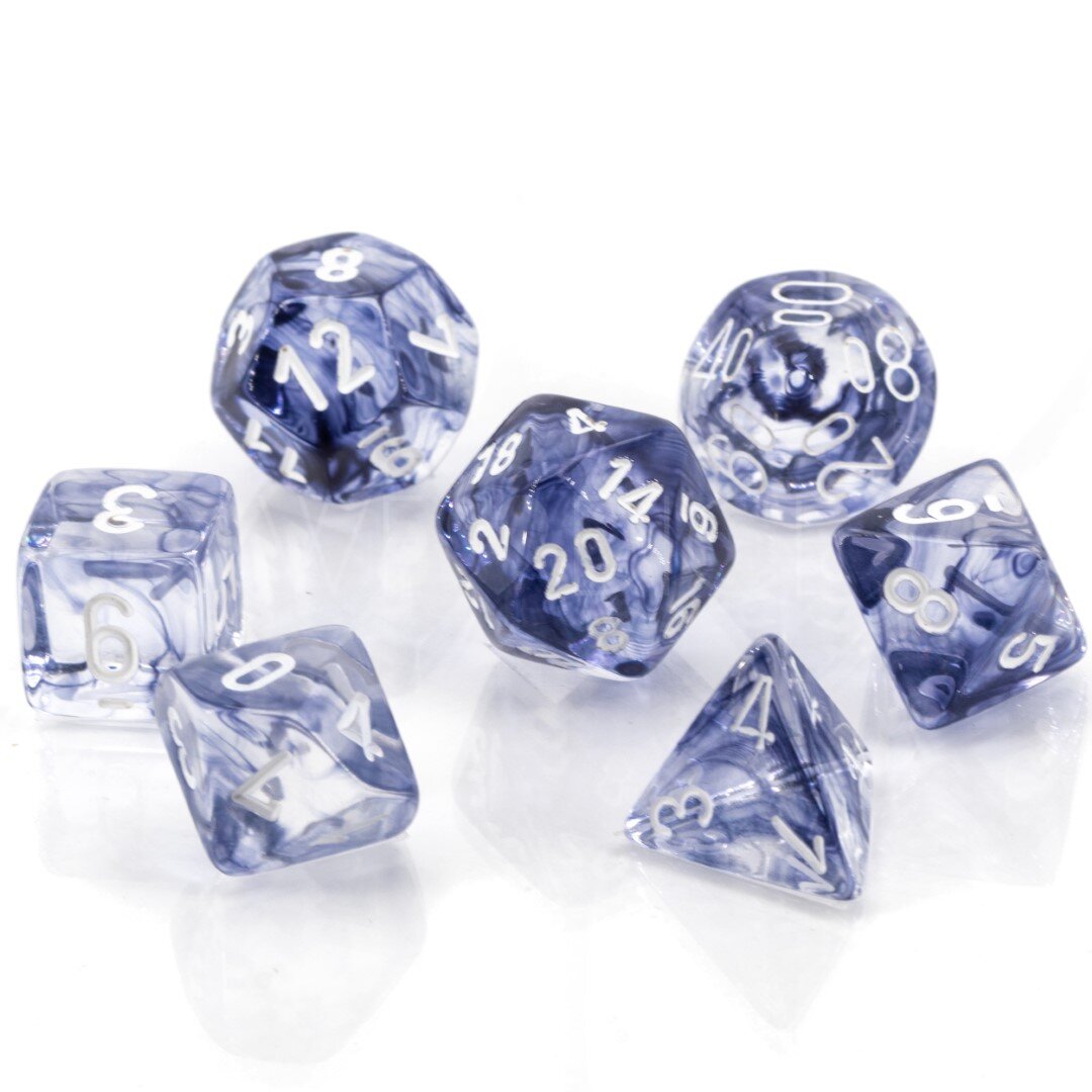 Nebula® Polyhedral Dunkelblau / Weiß 7-Würfel Set
