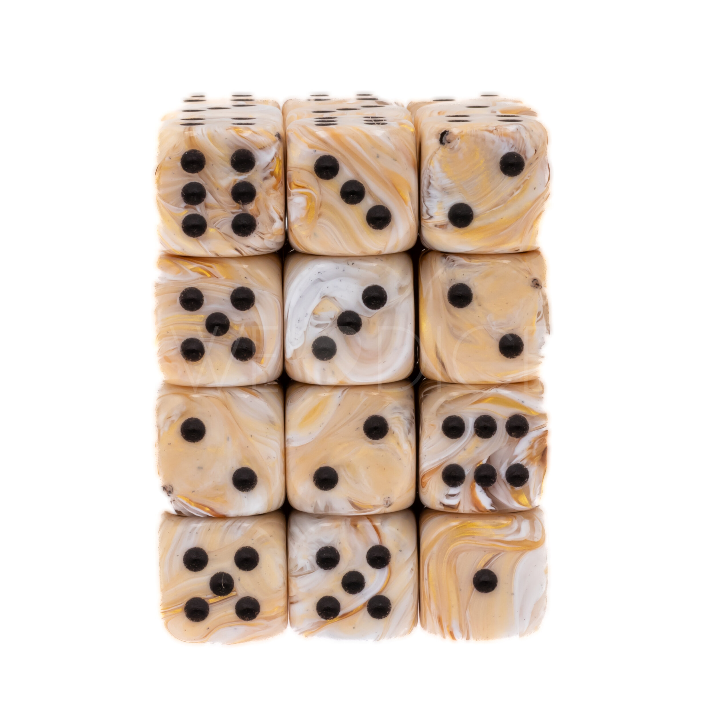 Marble  Elfenbein / Schwarz 12mm W6 Würfel Set (36 Würfel)