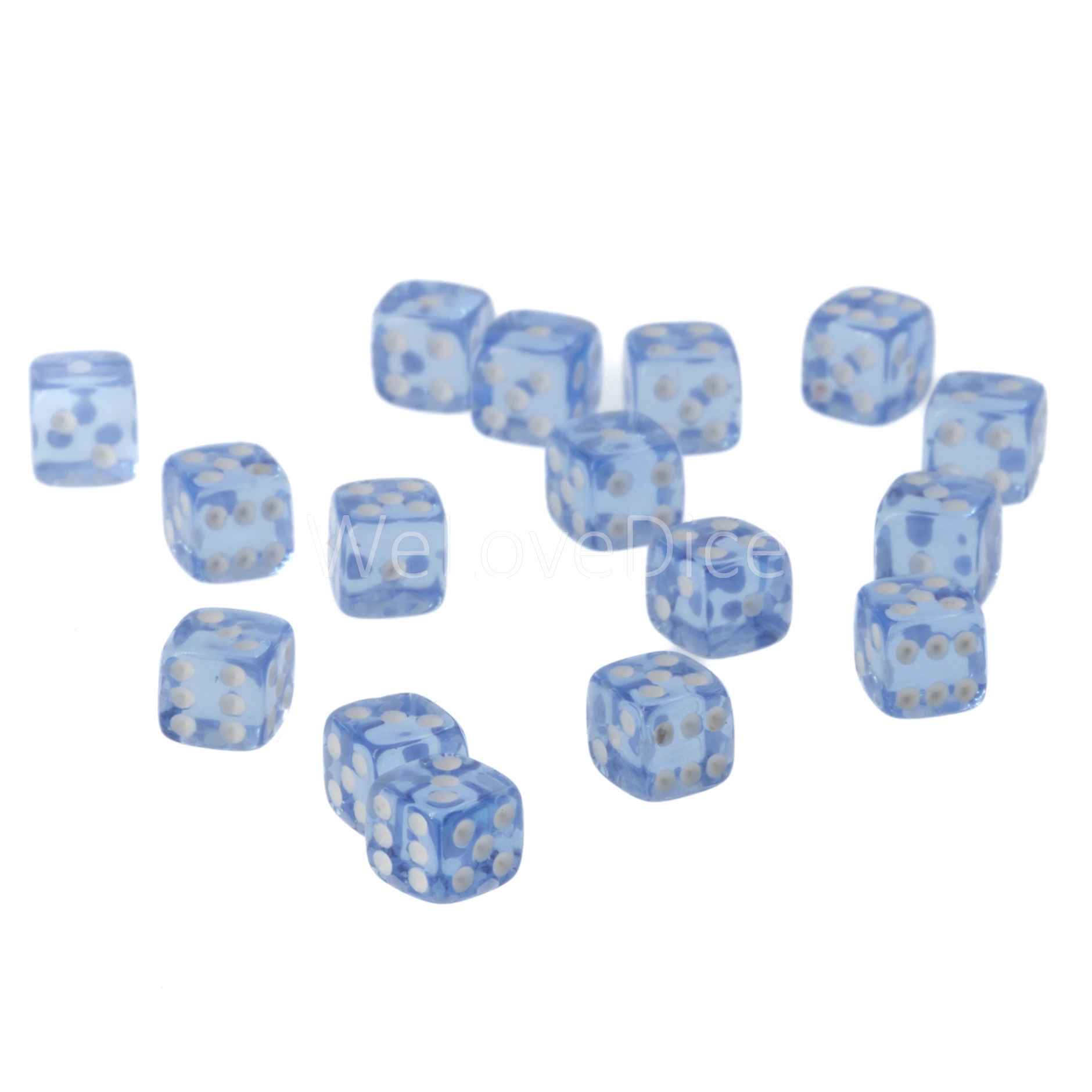 5mm  D6 Dice in cloud blue / white Translucent