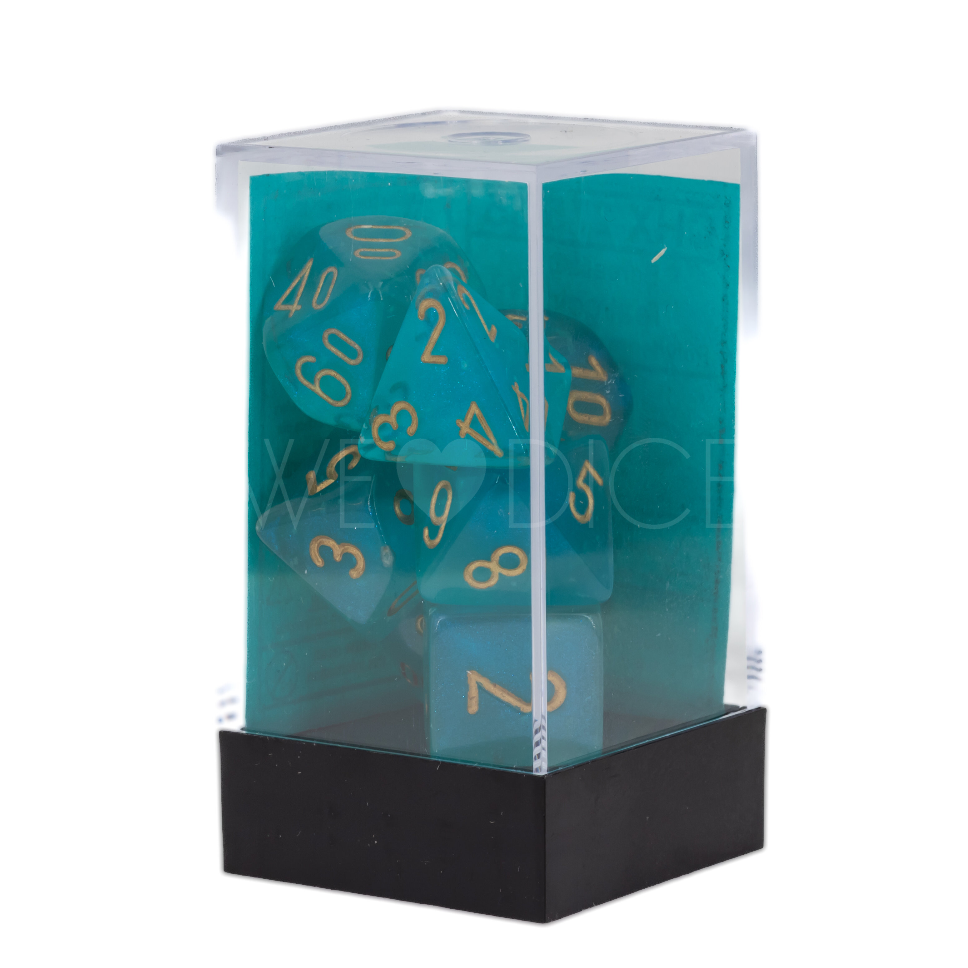 Borealis® Polyhedral Blaugrün / Gold 7-Würfel Set