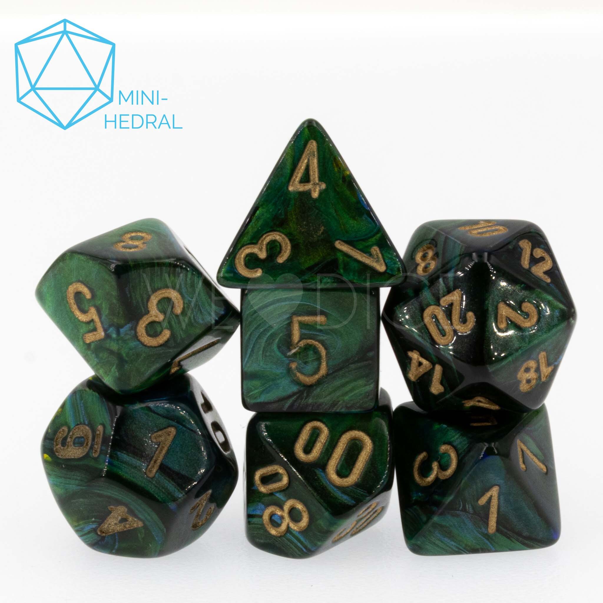 Mini-hedral Scarab® Polyhedral Jade / Gold 7-Würfel Set