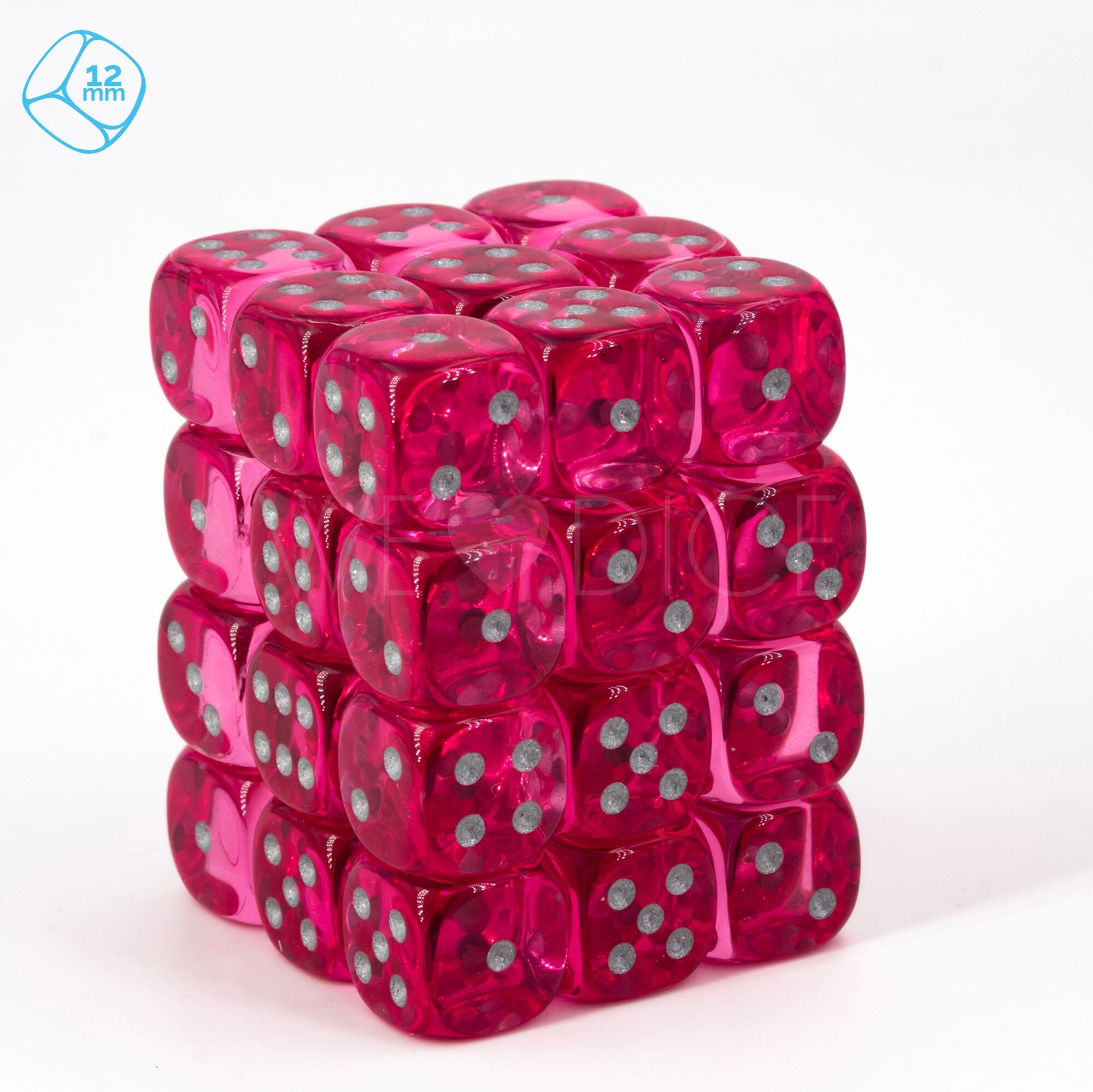 Transparent pink / silber 12mm W6 Set (36 Stück)