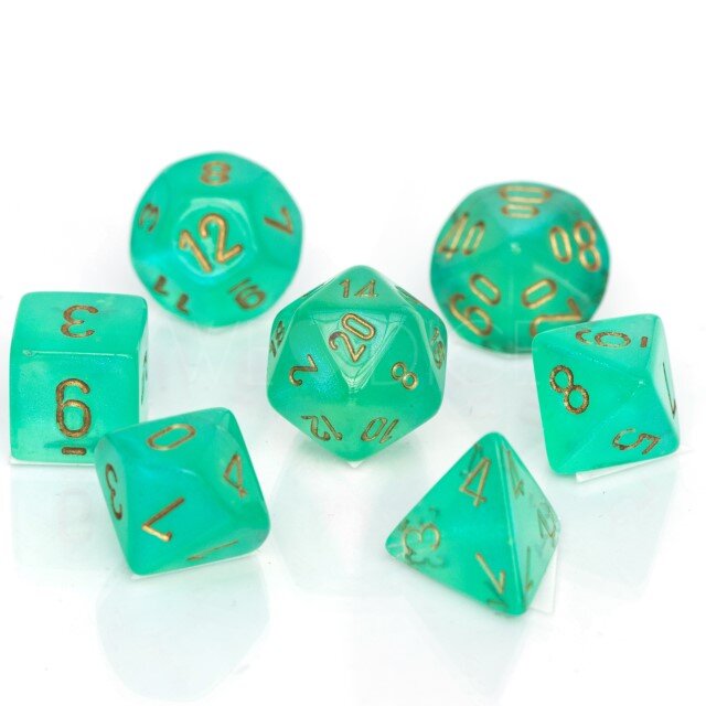 Borealis® Polyhedral hellgrün / gold 7-Würfel Set
