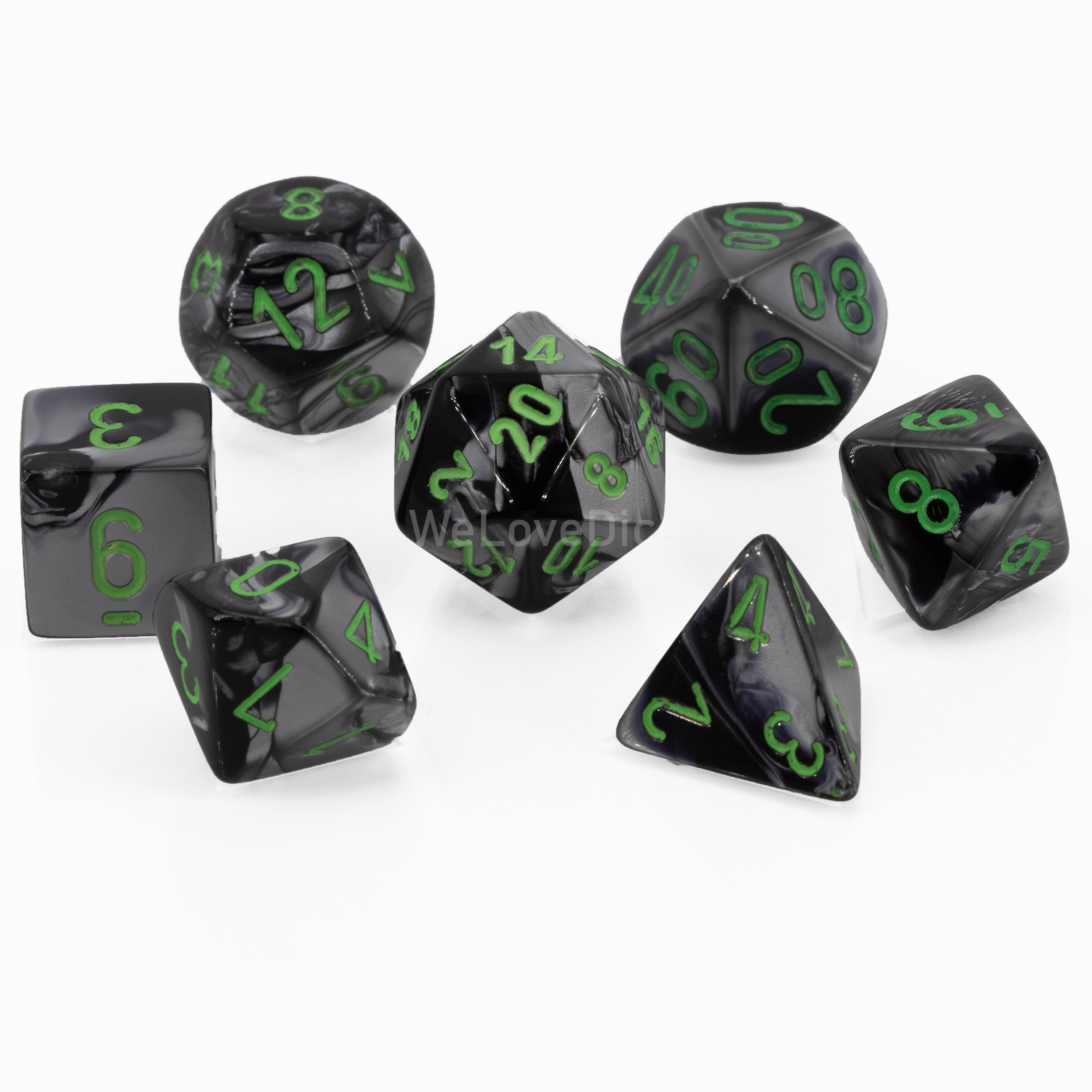 Gemini® Polyhedral Schwarz-Grau / grün 7-Würfel Set