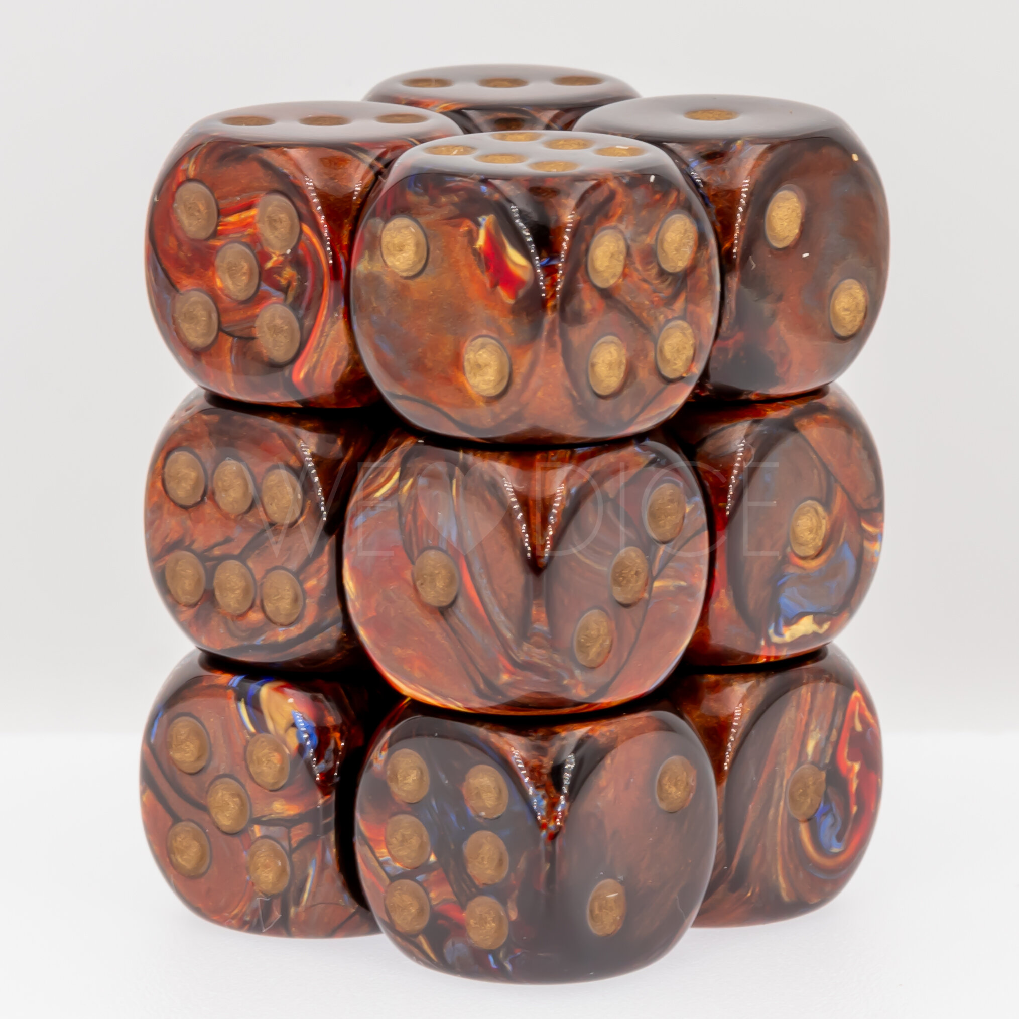 Scarab® Blue Blood / Gold 16mm W6 Würfel Set (12 Würfel)