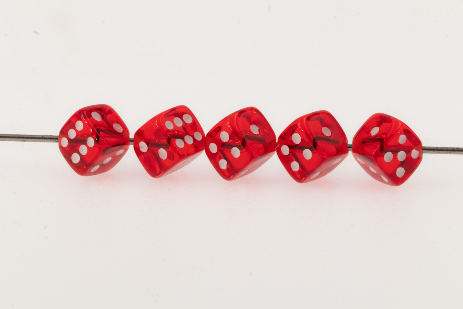  5mm Dice bead - red translucent / white Translucent, in