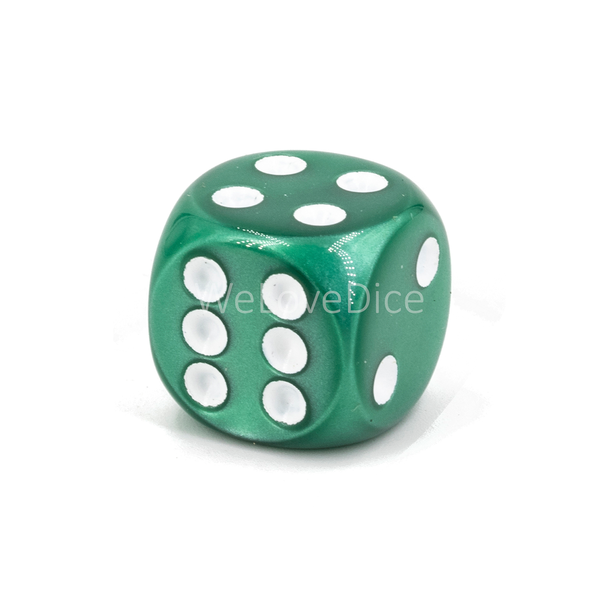 14mm  D6 Dice in green / white Silk