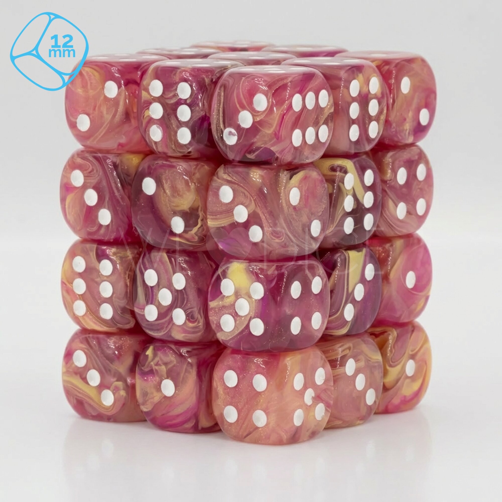 Aurelia amethyst / white  12mm D6 Dice Set  (36Pcs)
