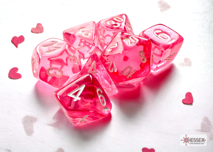 Mini-hedral Transparent Polyhedral Rosa / weiß 7-Würfel Set