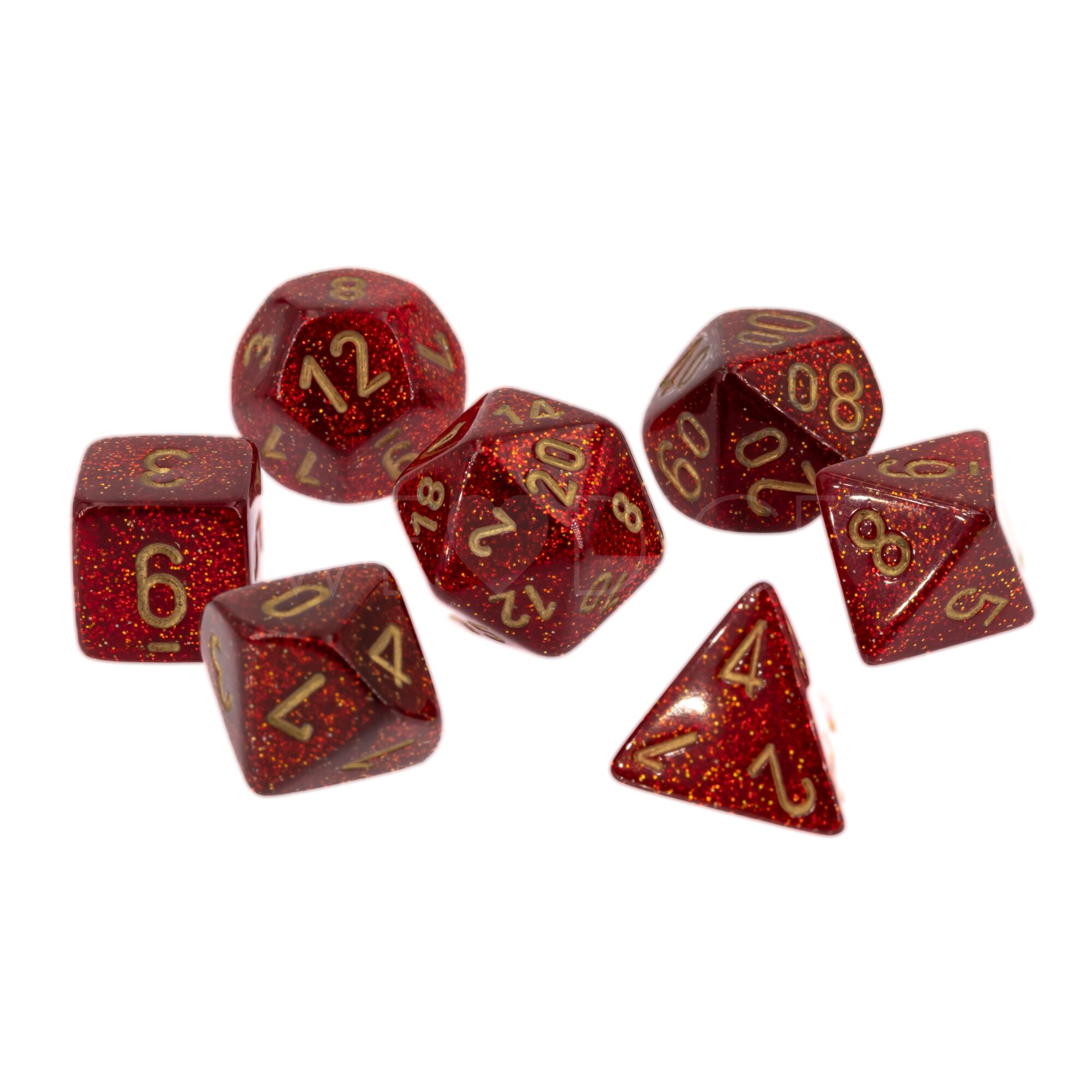 Glitter Polyhedral Ruby / Gold 7-Würfel Set