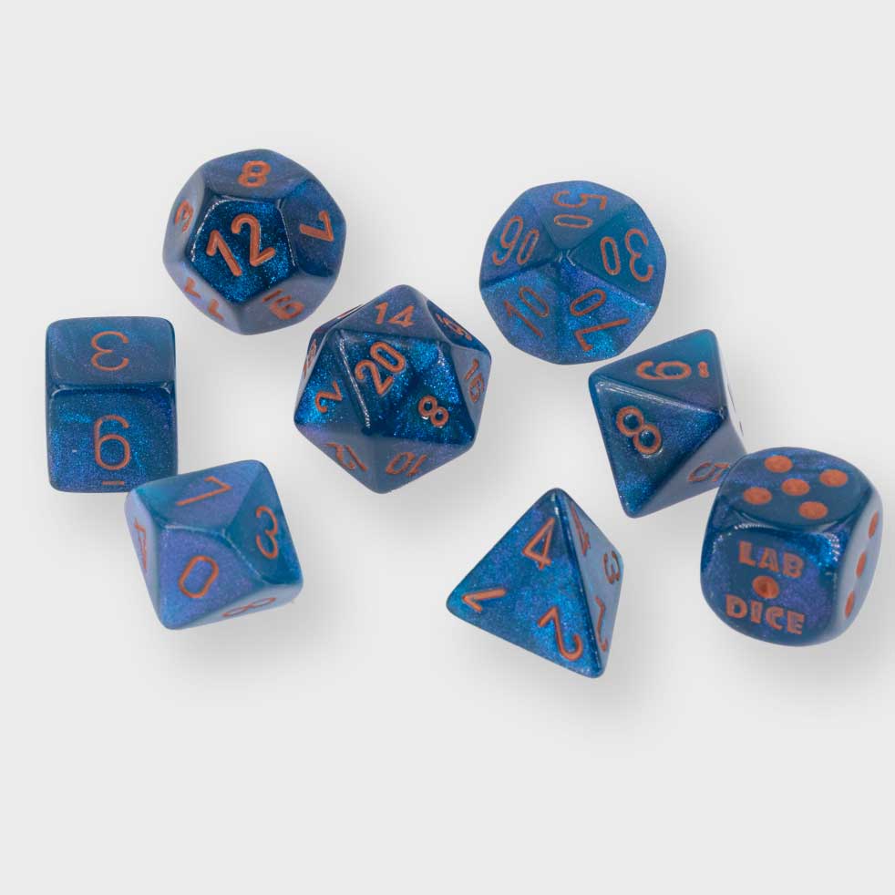 LabDice Borealis® Midnight™/copper  Set 8 Stück